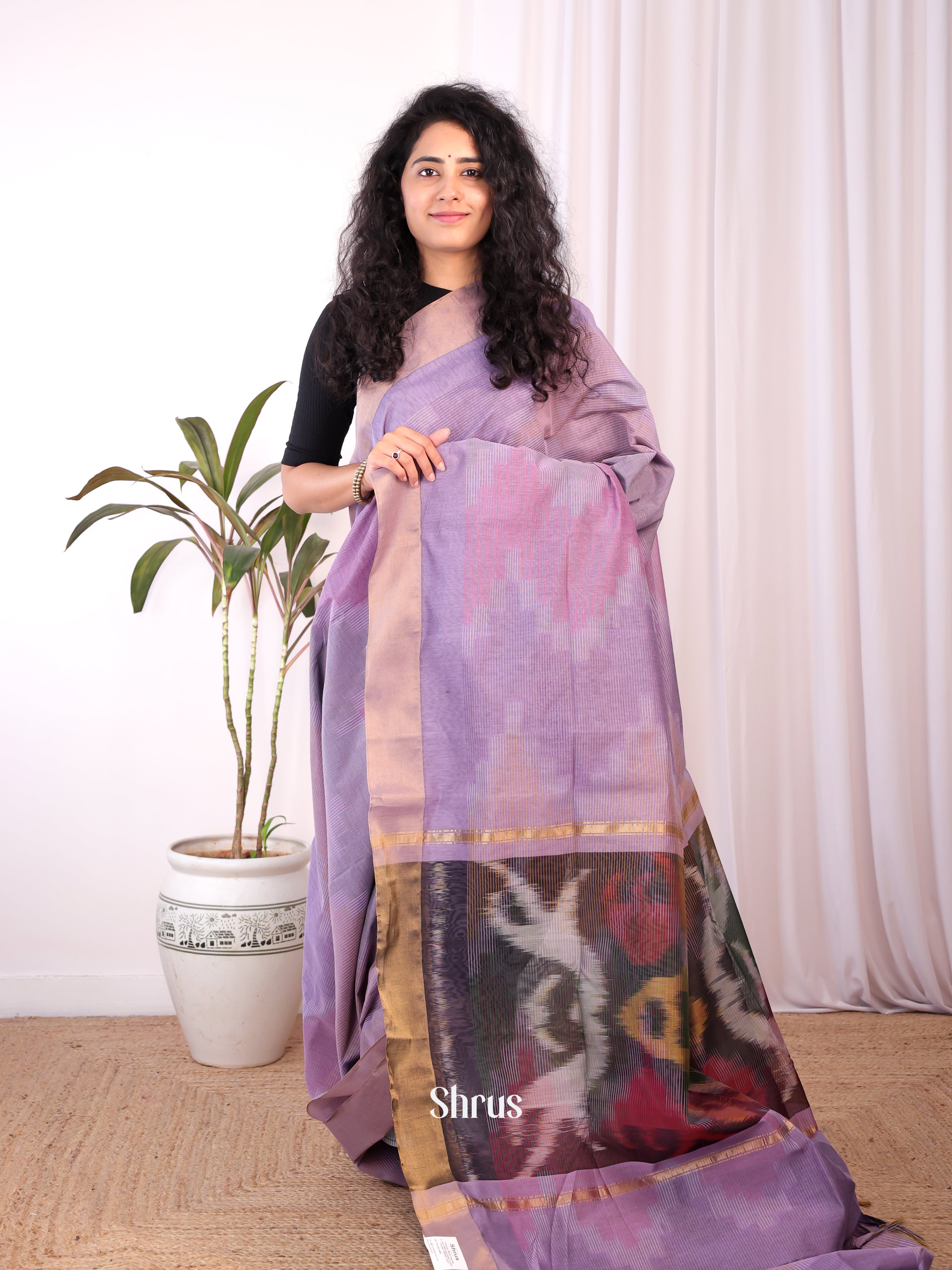 Lavender- Ikkat Kora Saree - Shop on Shrus.com