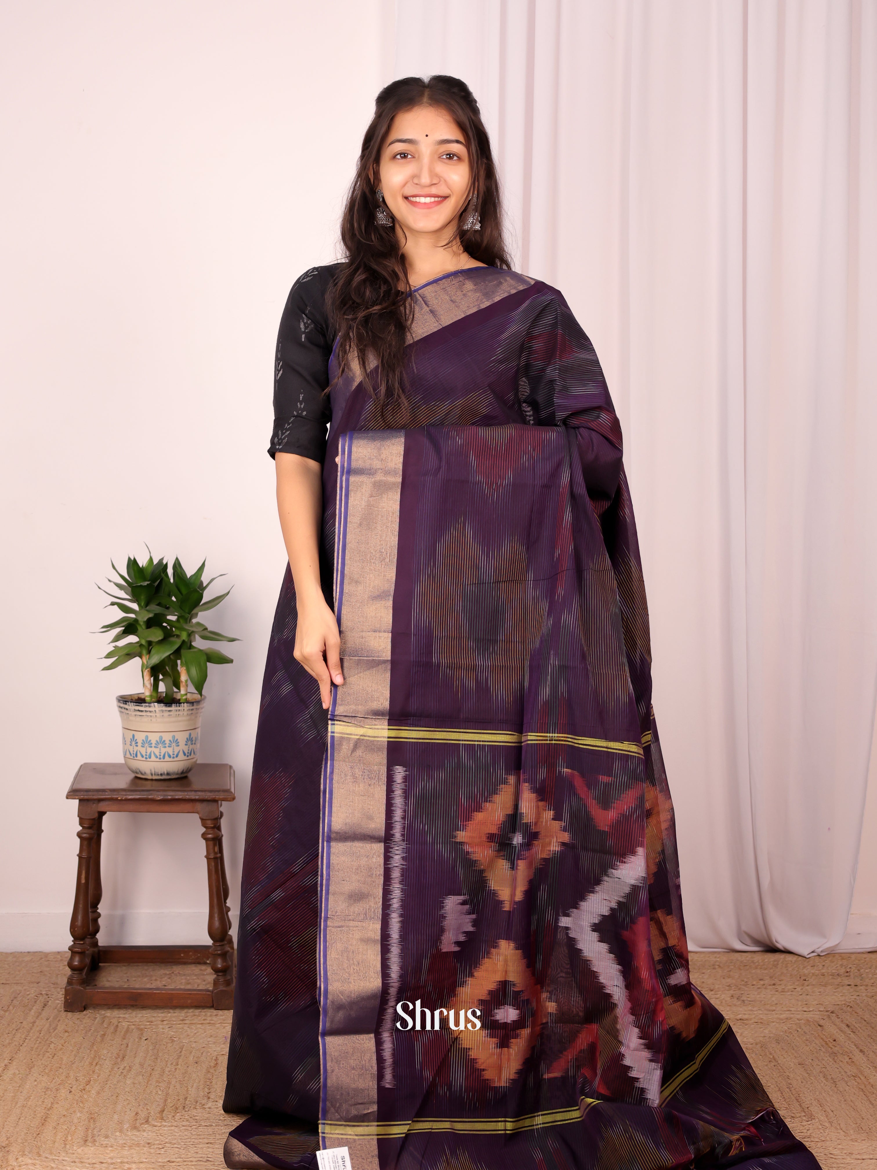 Violet - Ikkat Kora Saree - Shop on Shrus.com