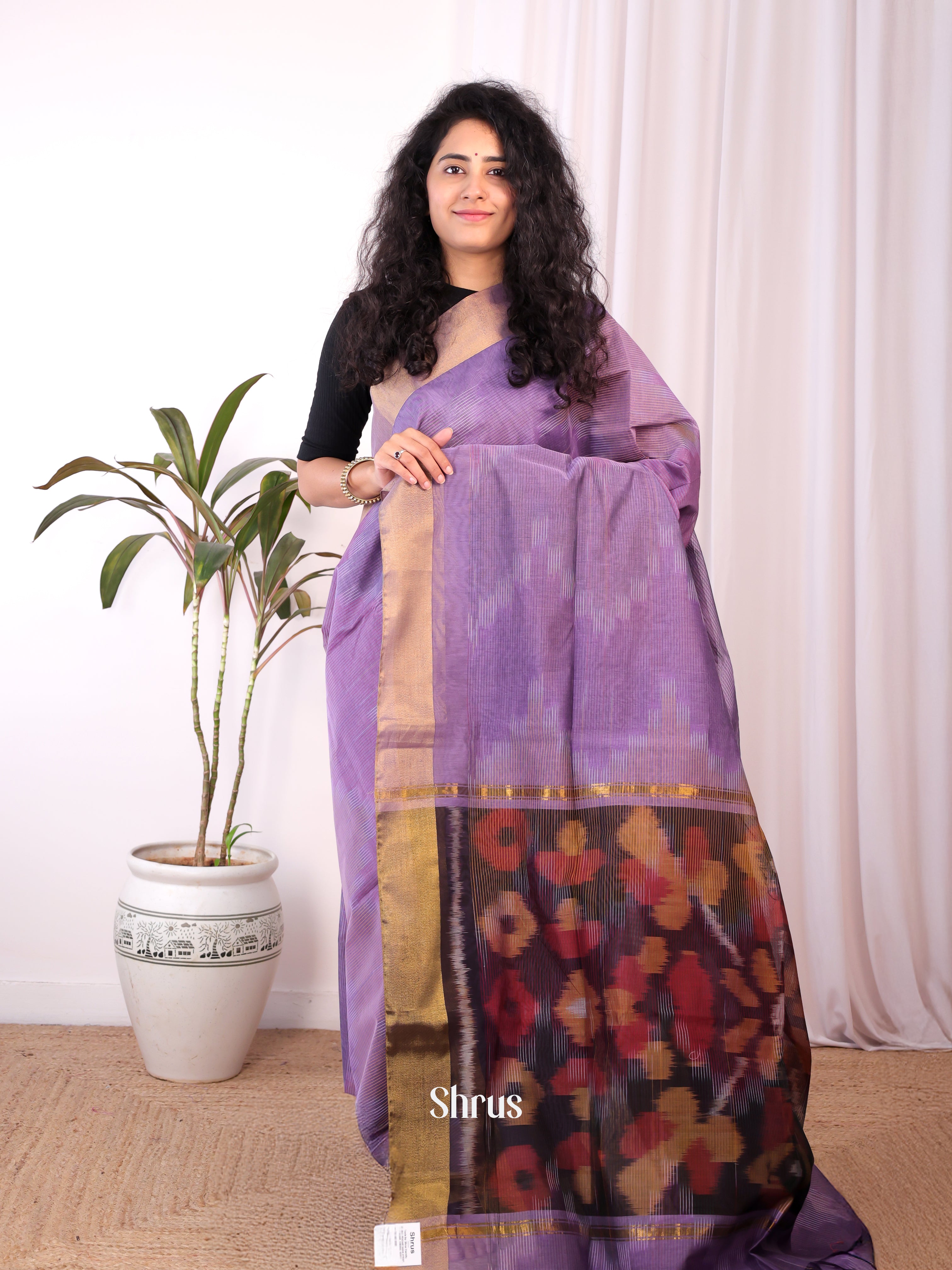 Lavender - Ikkat Kora Saree - Shop on Shrus.com