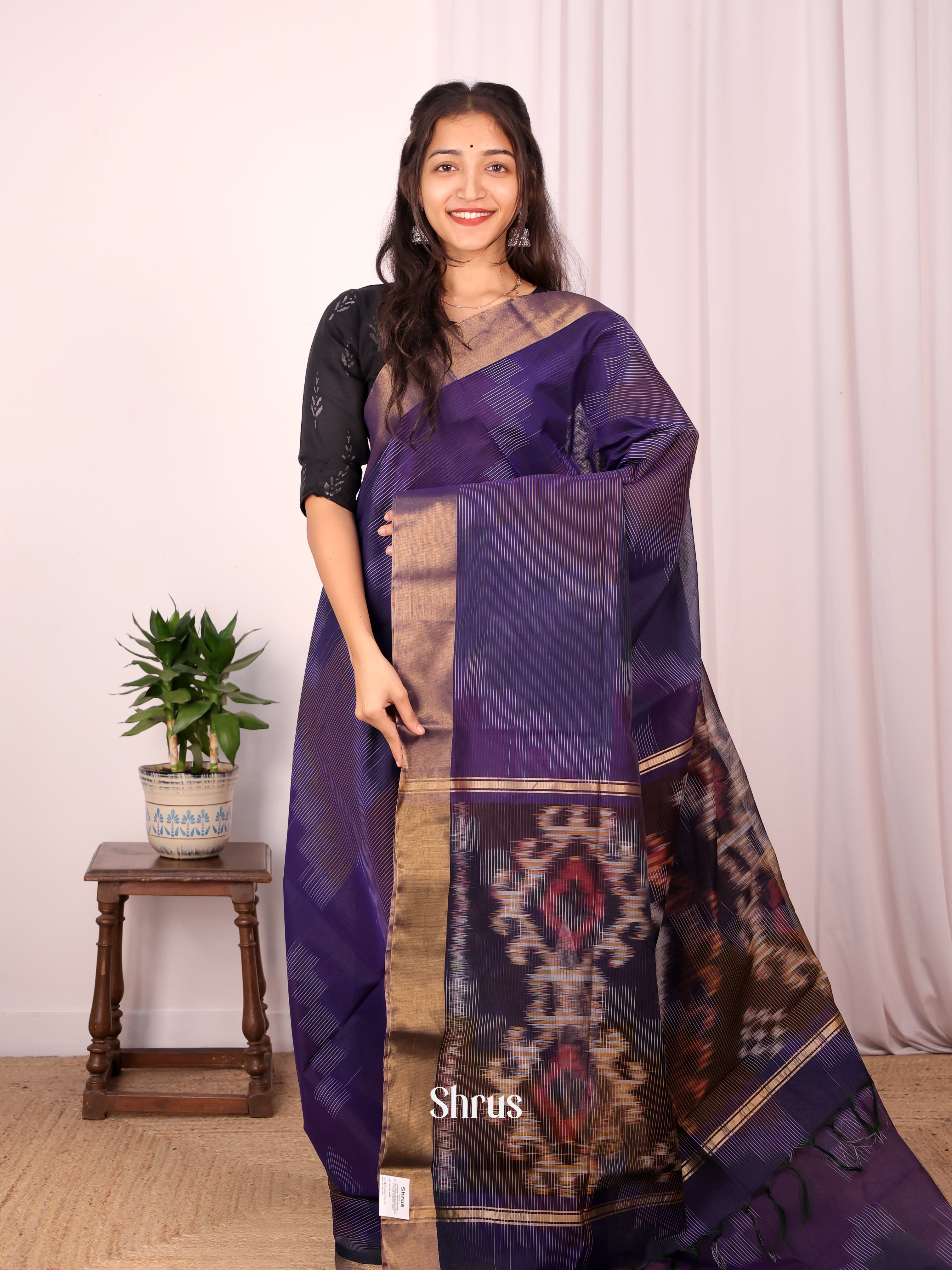 Violet - Ikkat Kora Saree - Shop on Shrus.com