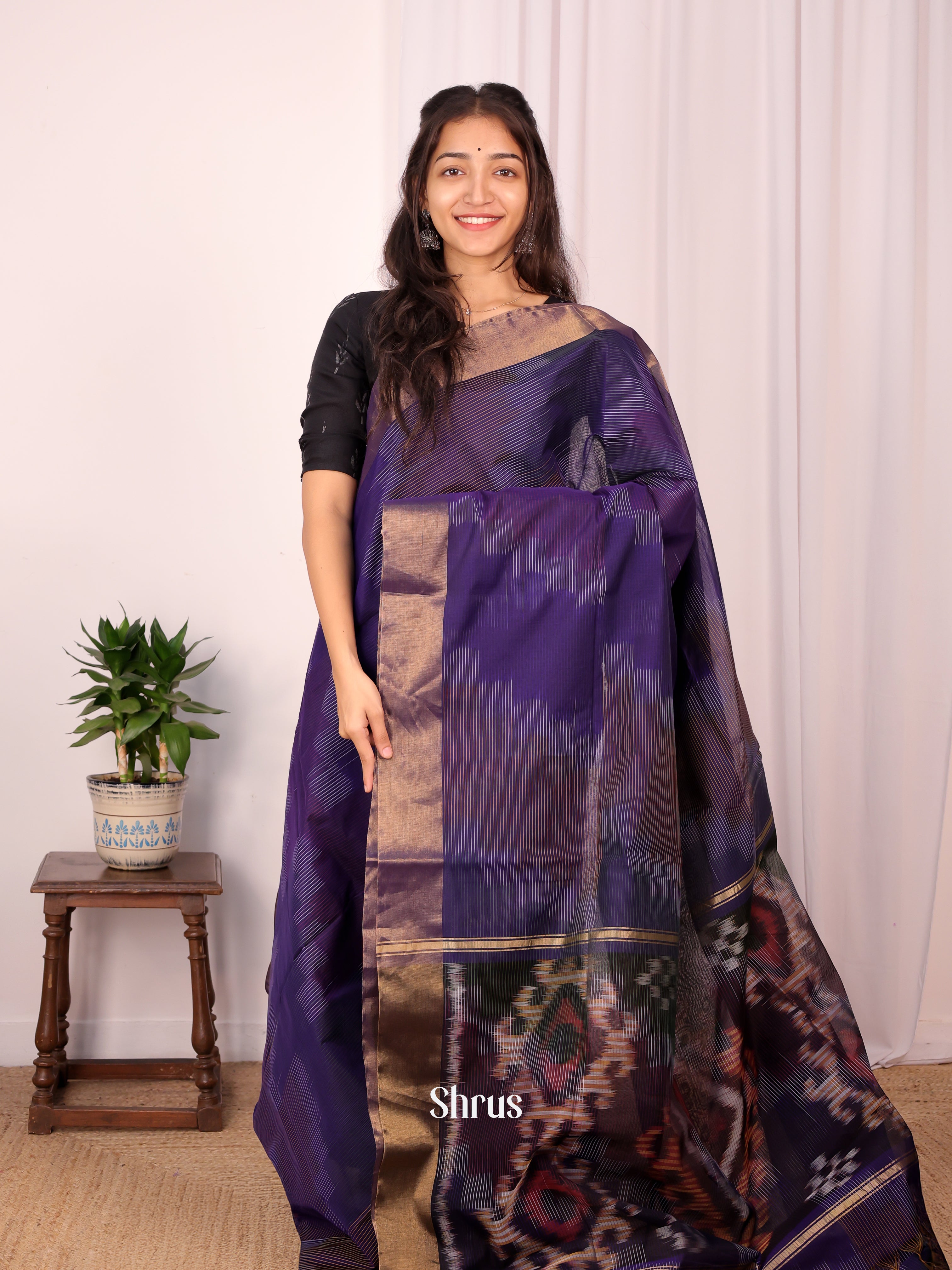 Violet - Ikkat Kora Saree - Shop on Shrus.com