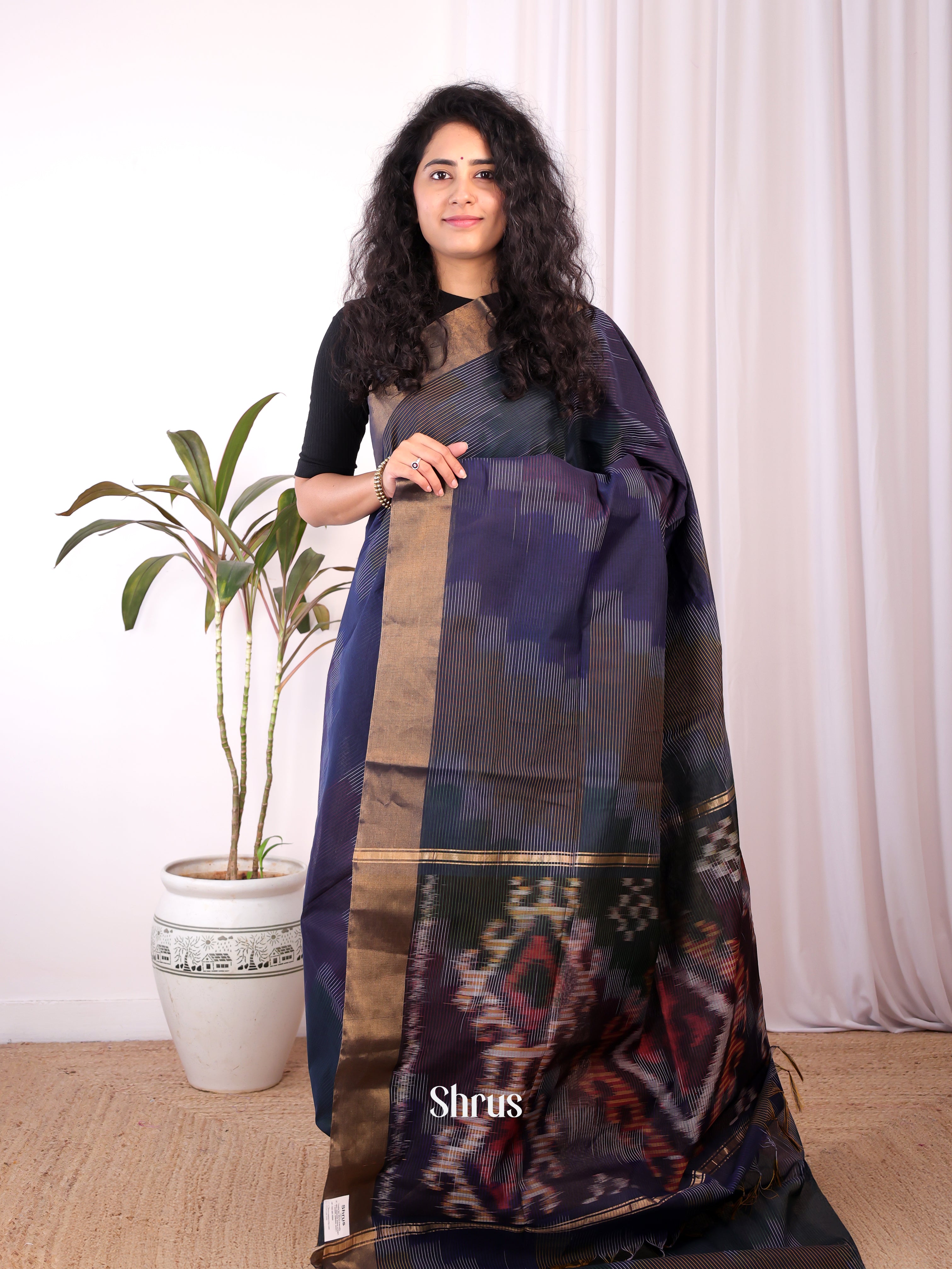 Violet - Ikkat Kora Saree - Shop on Shrus.com