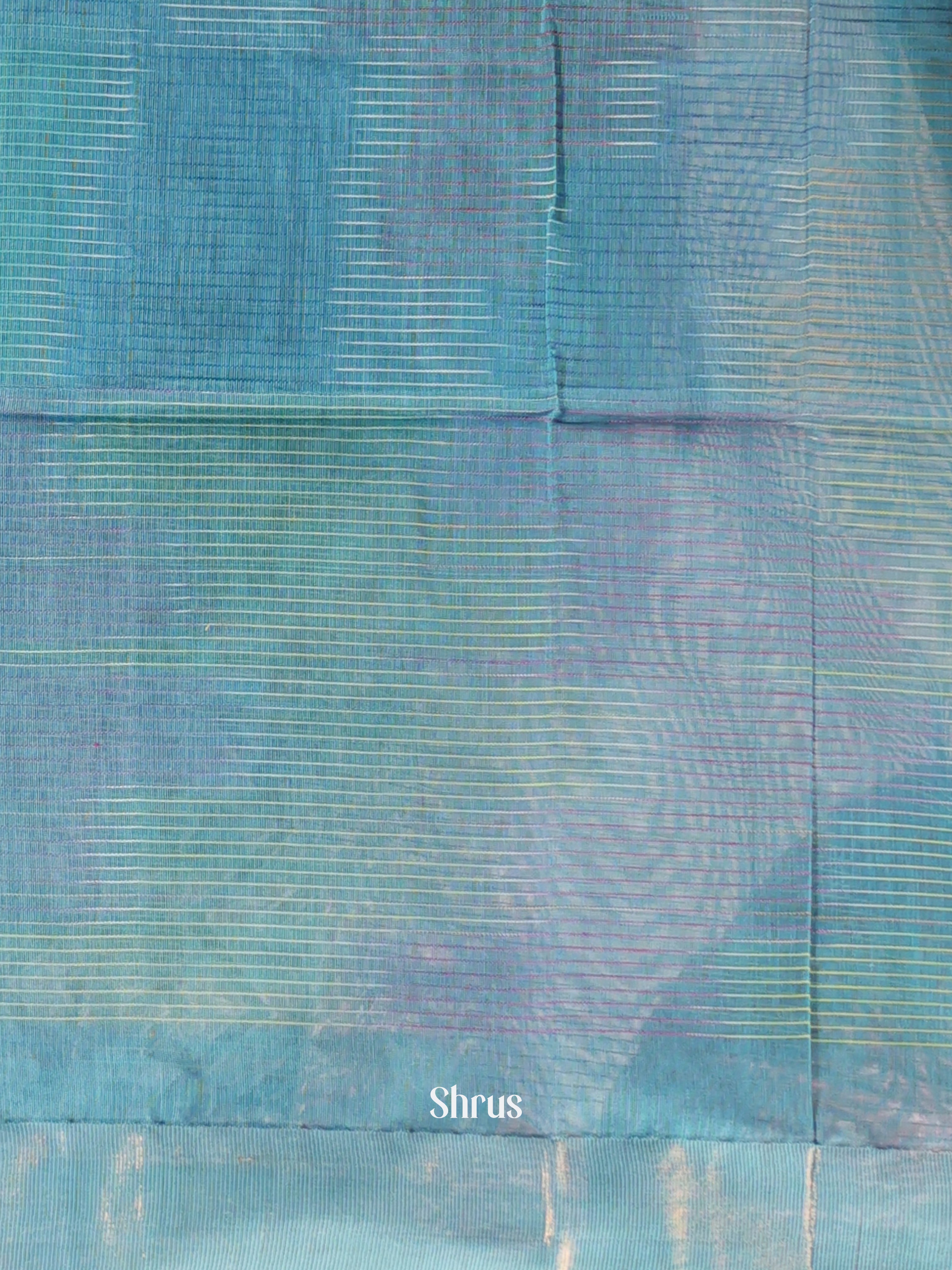 Teal - Ikkat Kora Saree - Shop on Shrus.com