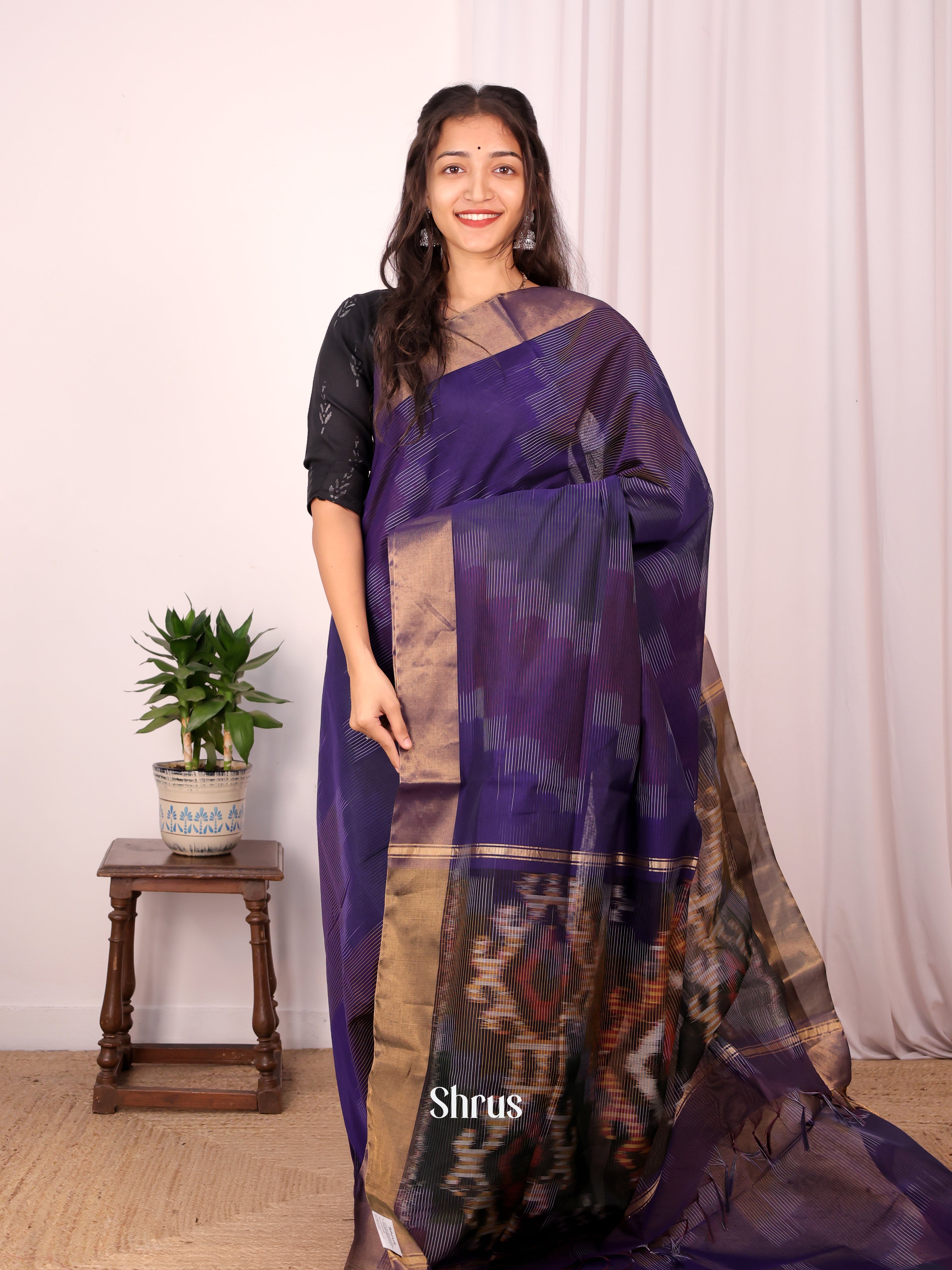 Violet - Ikkat Kora Saree - Shop on Shrus.com