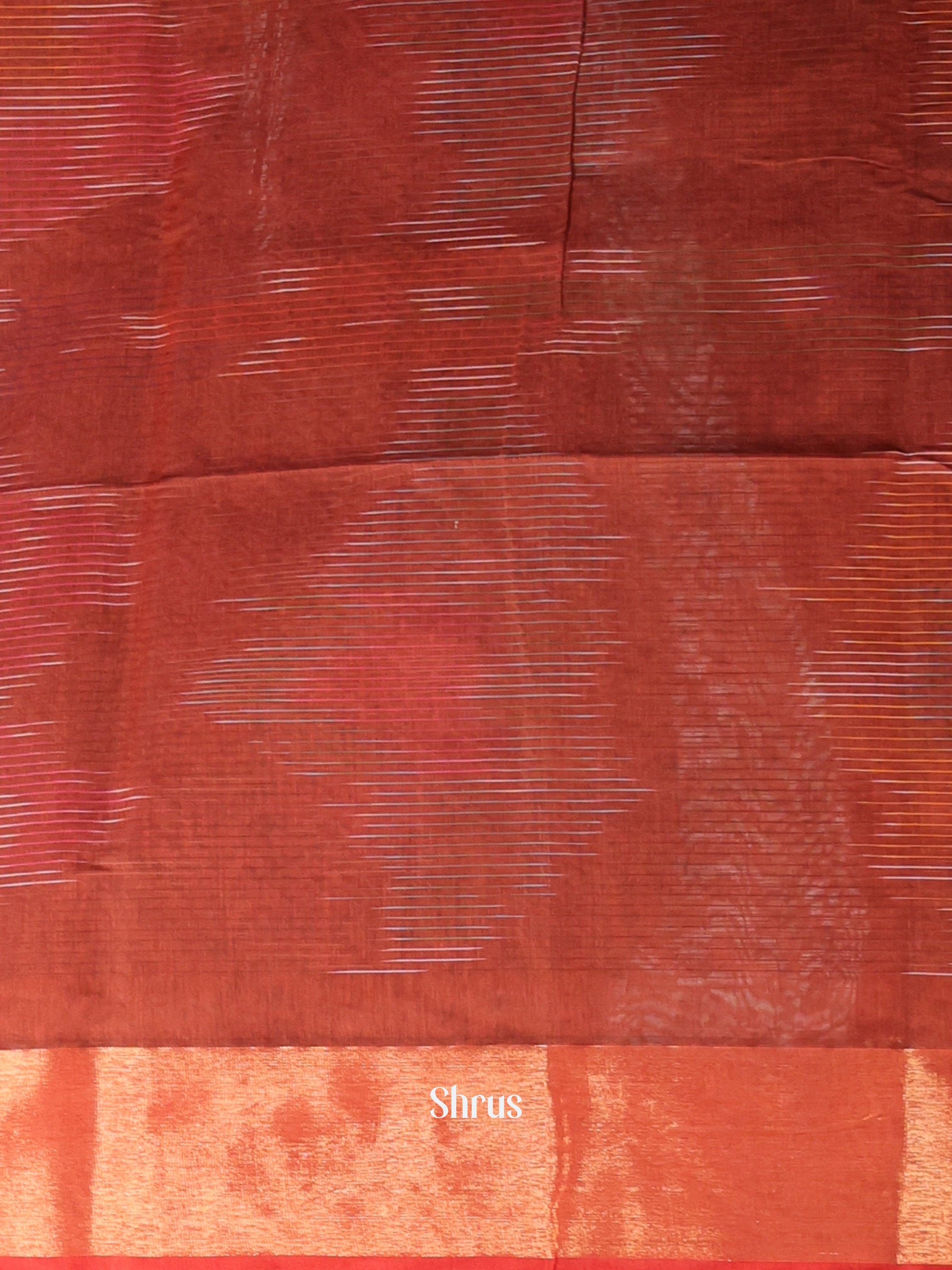 Brick - Ikkat Kora Saree - Shop on Shrus.com