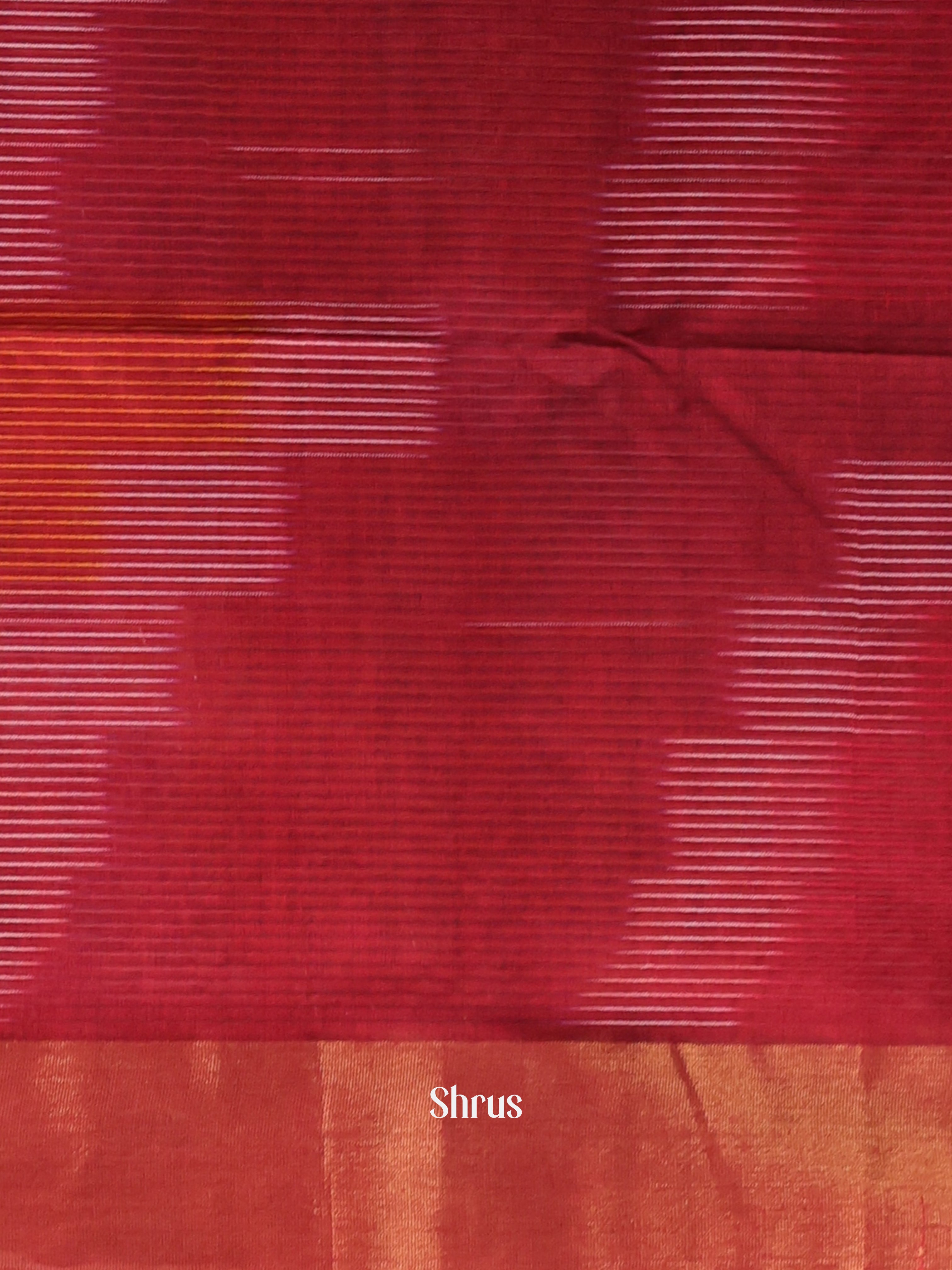 Maroon - Ikkat Kora Saree - Shop on Shrus.com