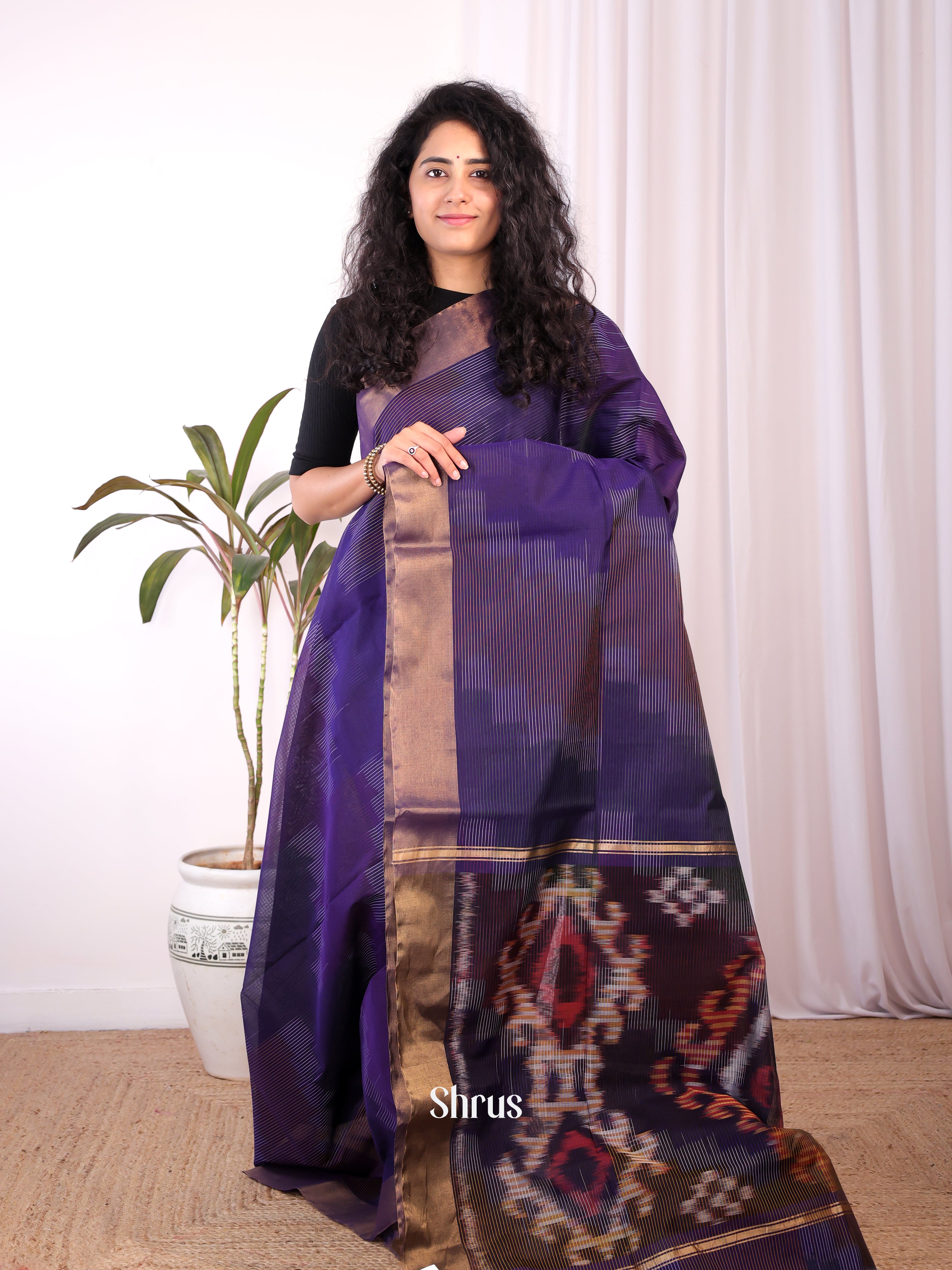 Violet - Ikkat Kora Saree - Shop on Shrus.com