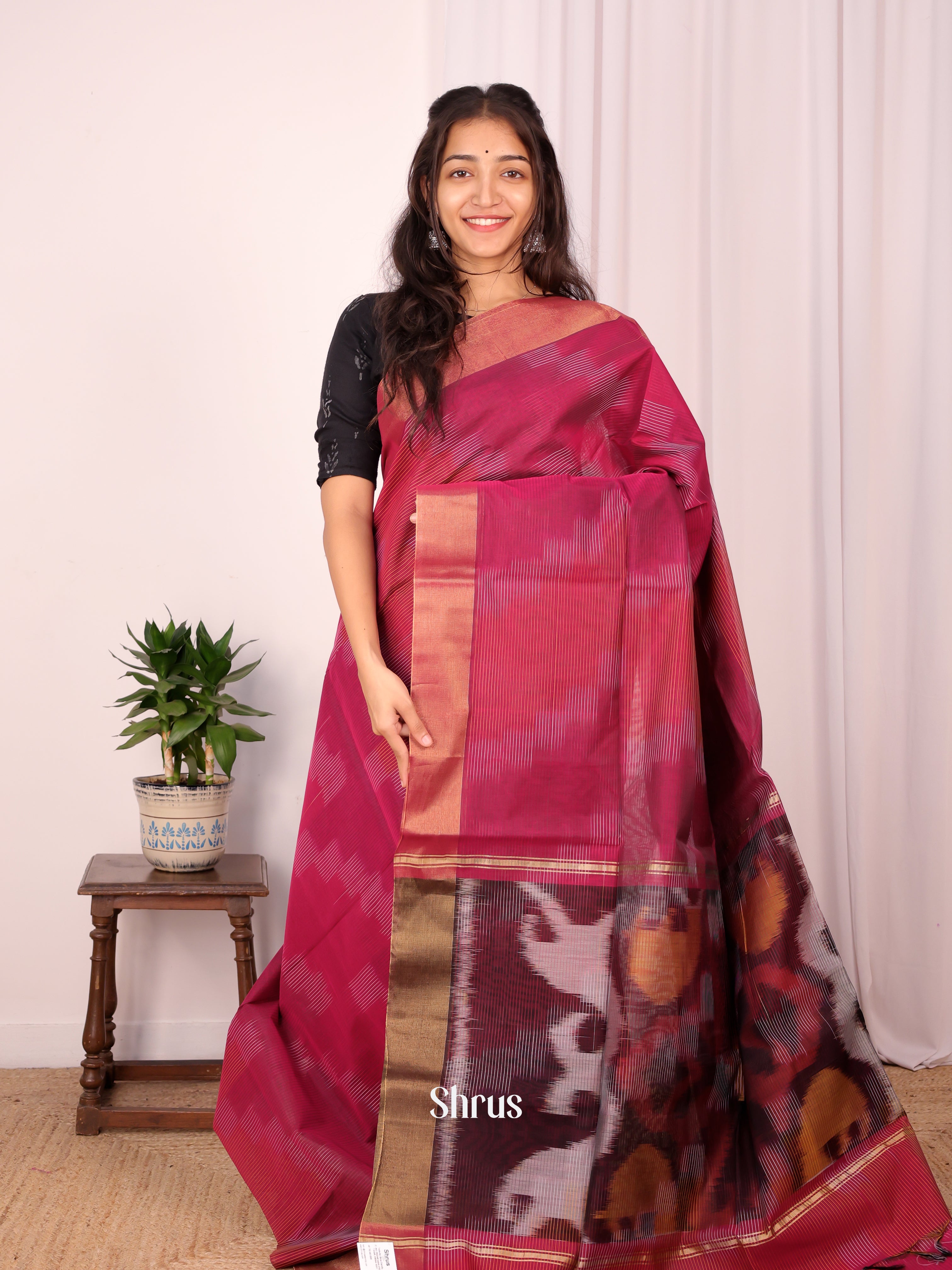 Purple - Ikkat Kora Saree - Shop on Shrus.com