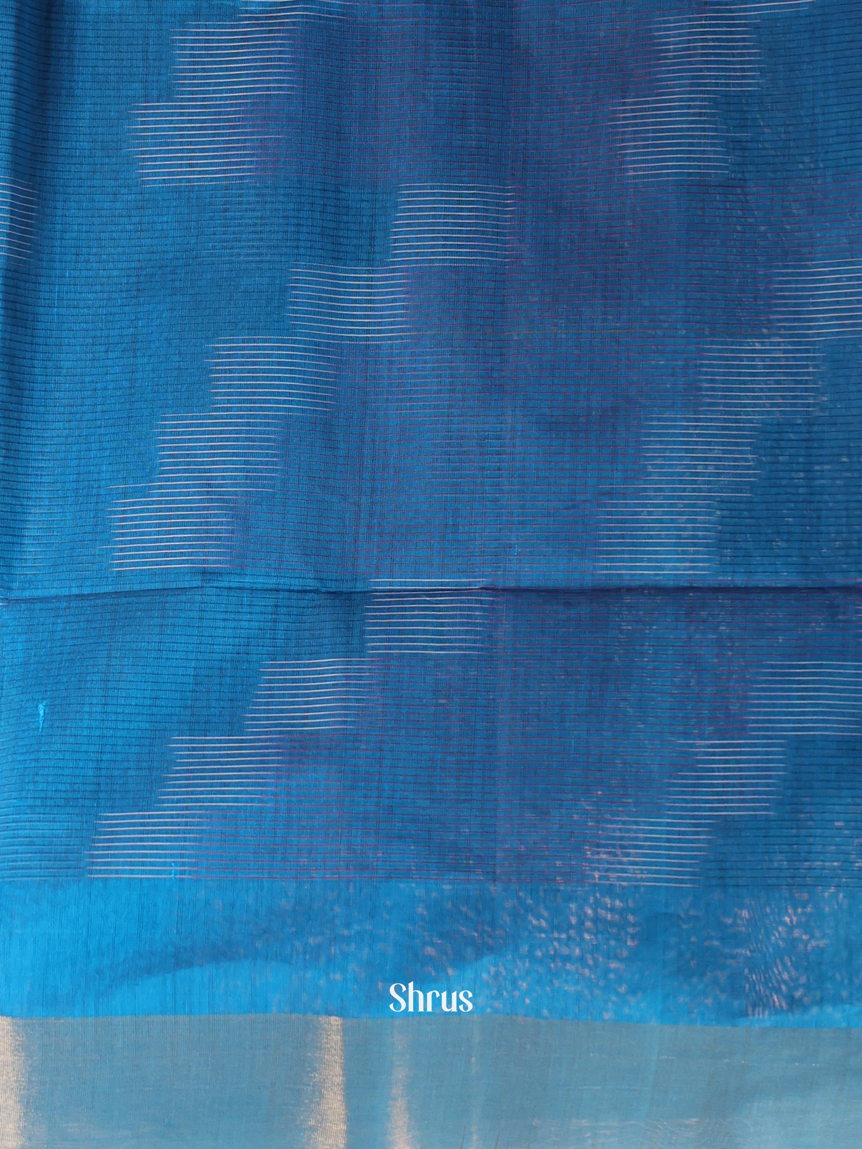 Blue - Ikkat Kora Saree - Shop on Shrus.com