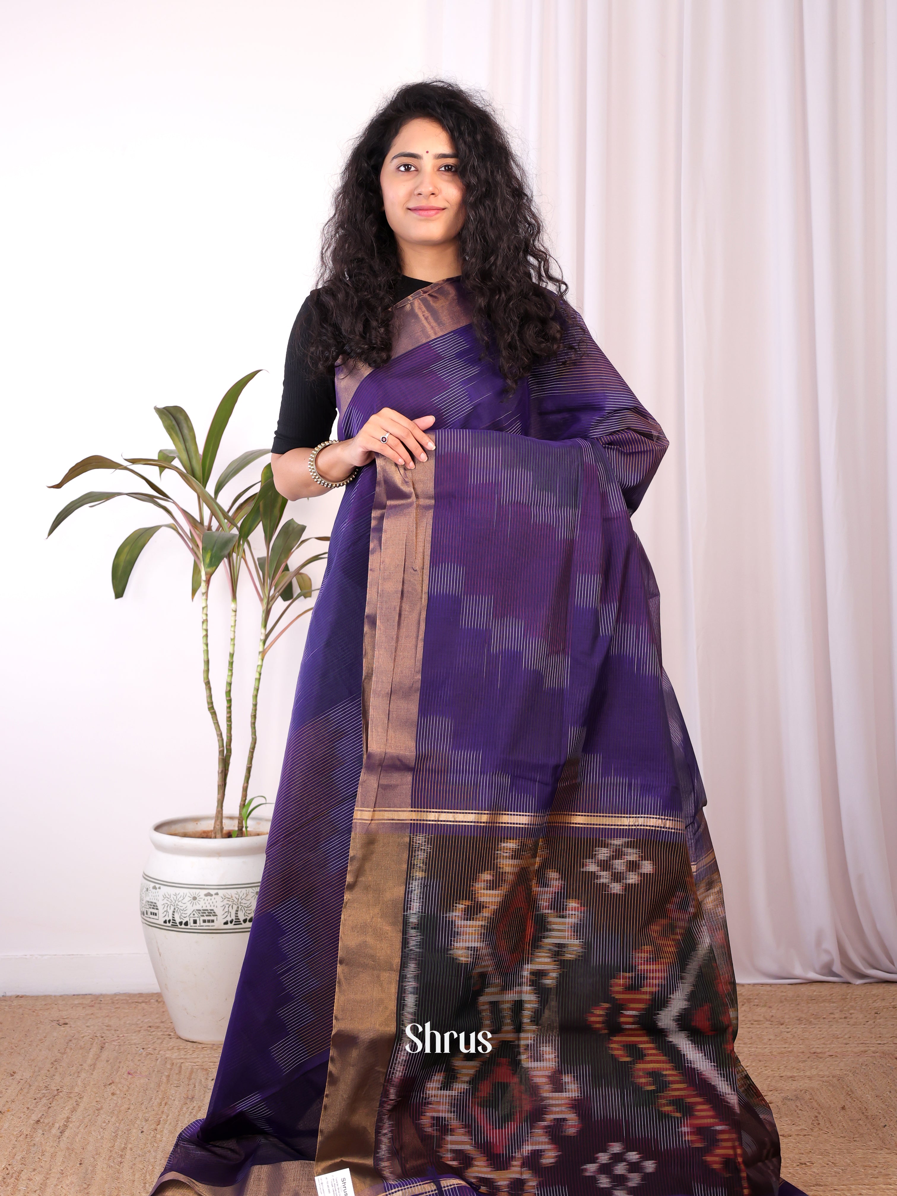Violet - Ikkat Kora Saree - Shop on Shrus.com
