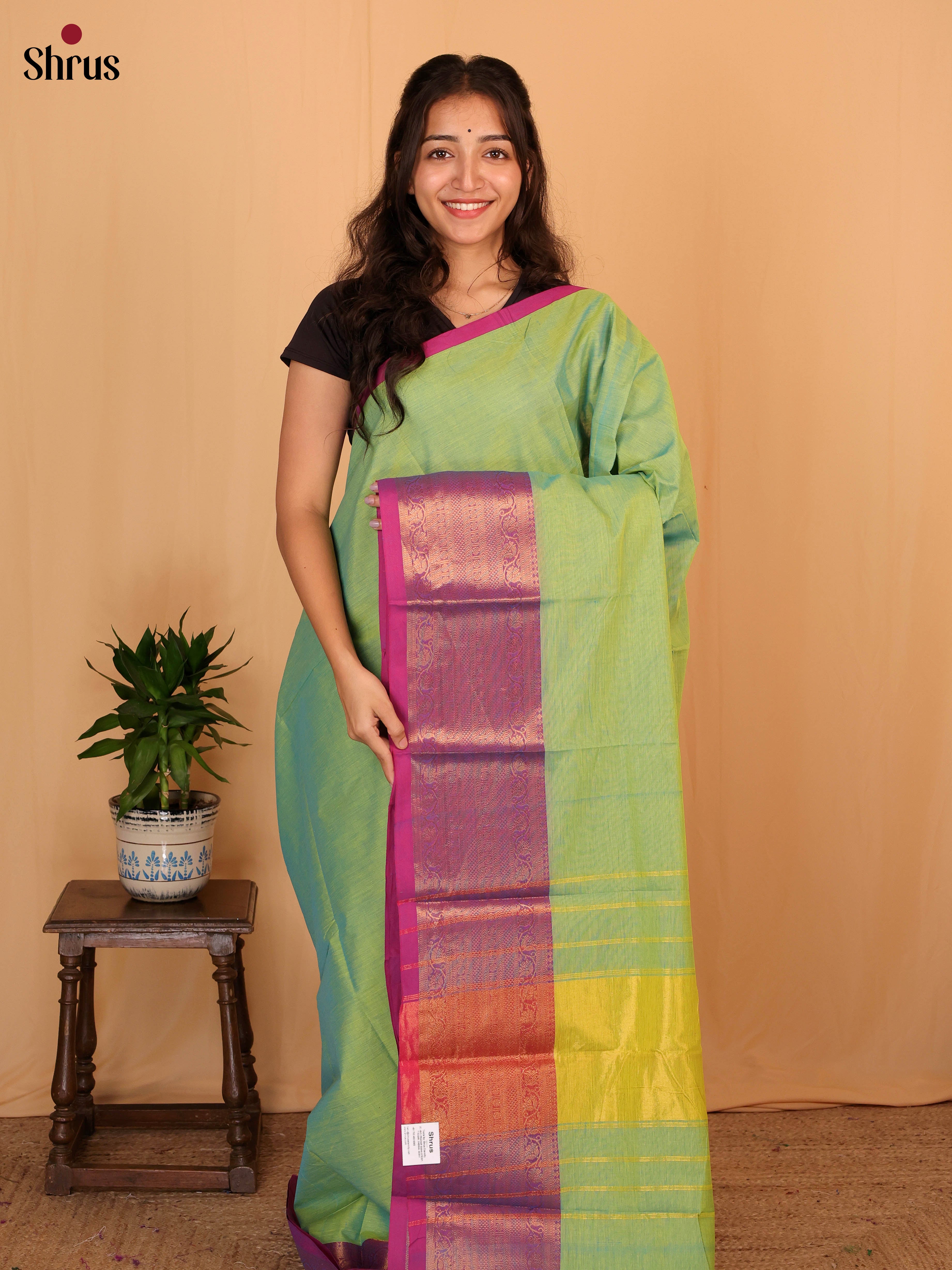 Green & Purple - Chettinad Cotton Saree - Shop on Shrus.com