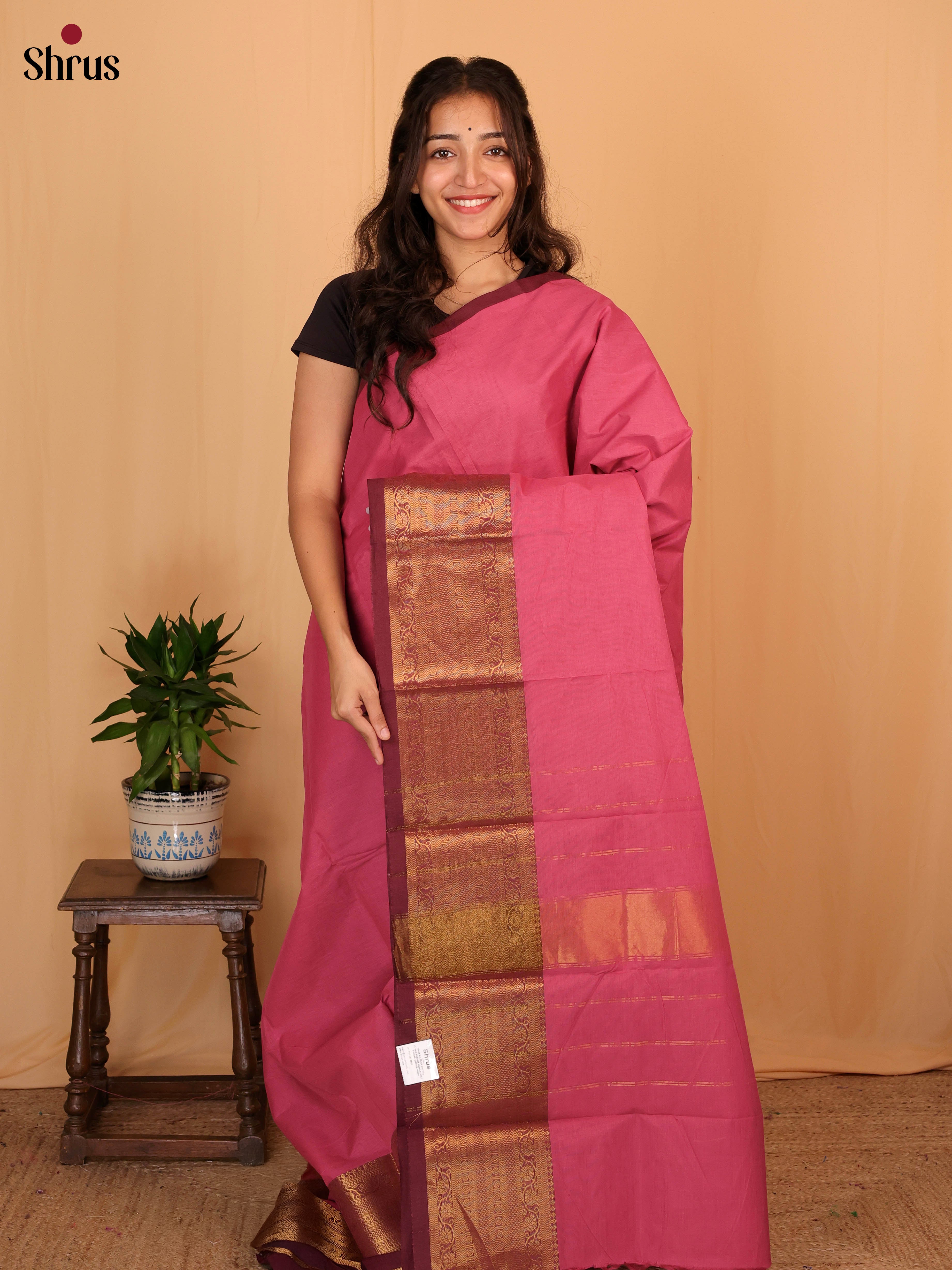Pink & Maroon - Chettinad Cotton Saree - Shop on Shrus.com