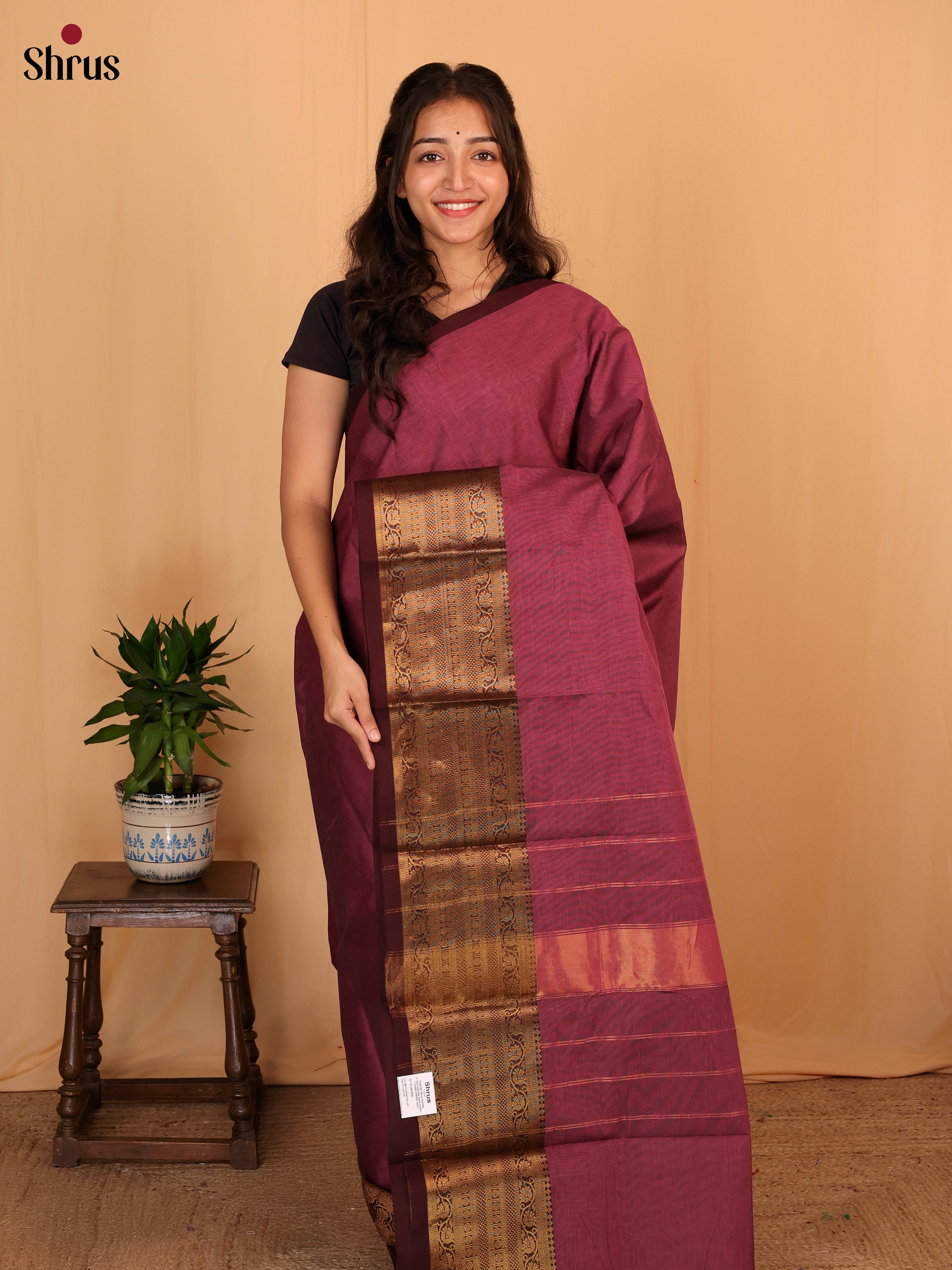 Maroon & Brown - Chettinad Cotton Saree - Shop on Shrus.com