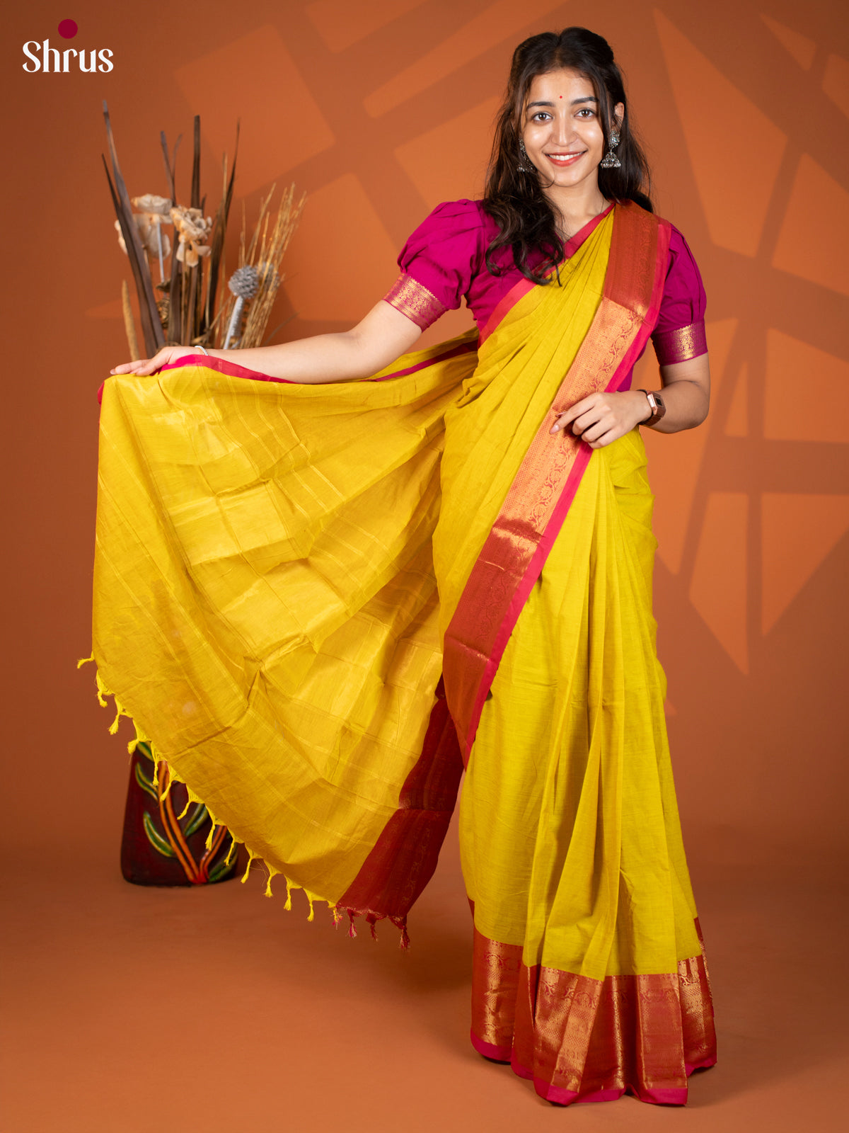 Lime Green with Red - Chettinad Cotton - Shop on Shrus.com