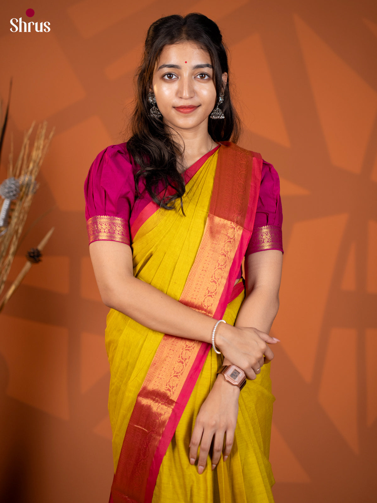 Lime Green with Red - Chettinad Cotton - Shop on Shrus.com