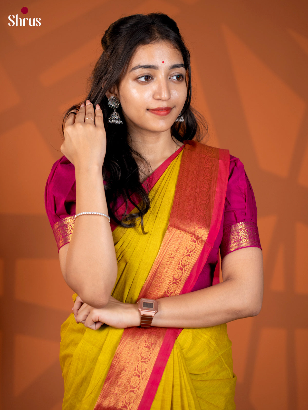 Lime Green with Red - Chettinad Cotton - Shop on Shrus.com