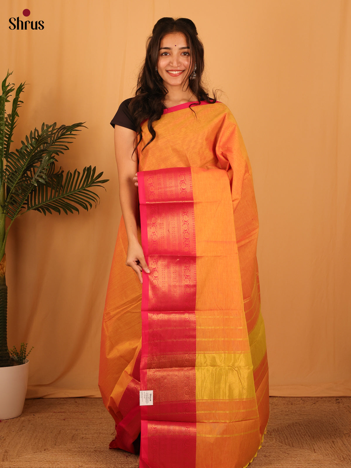 Orange & Pink - Chettinad Cotton Saree - Shop on Shrus.com