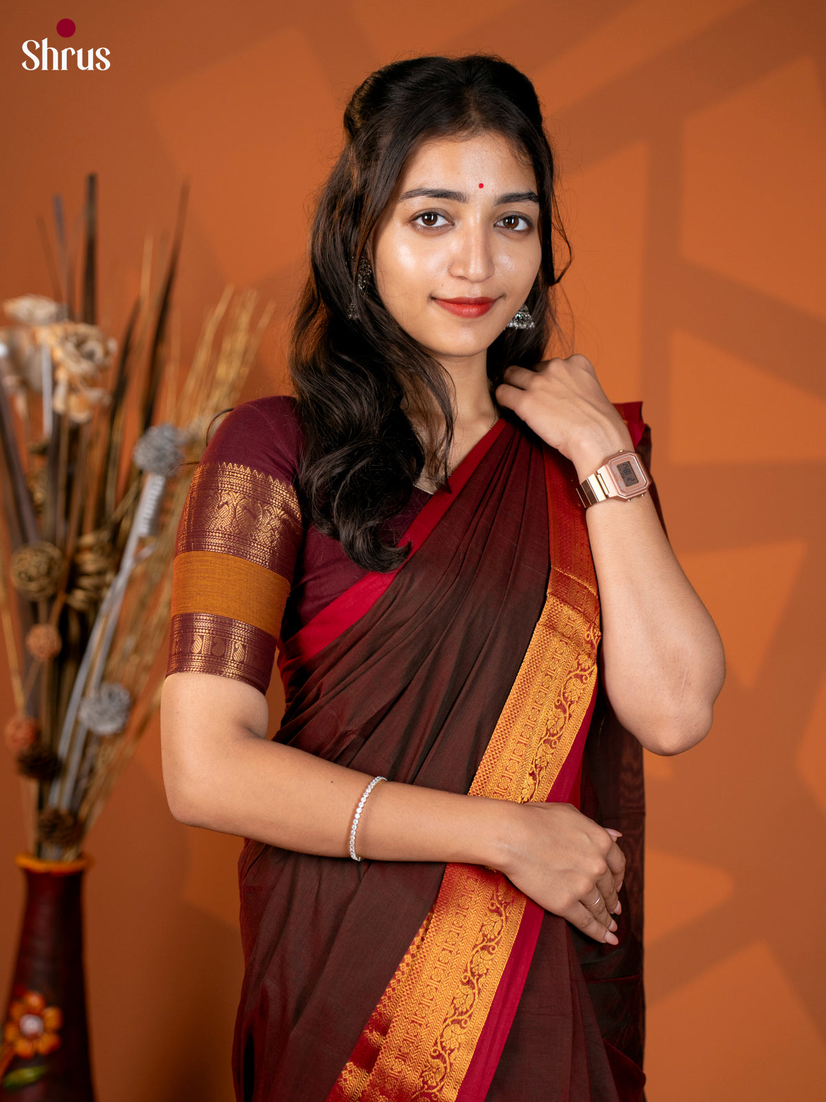 Brown with Red - Chettinad Cotton - Shop on Shrus.com