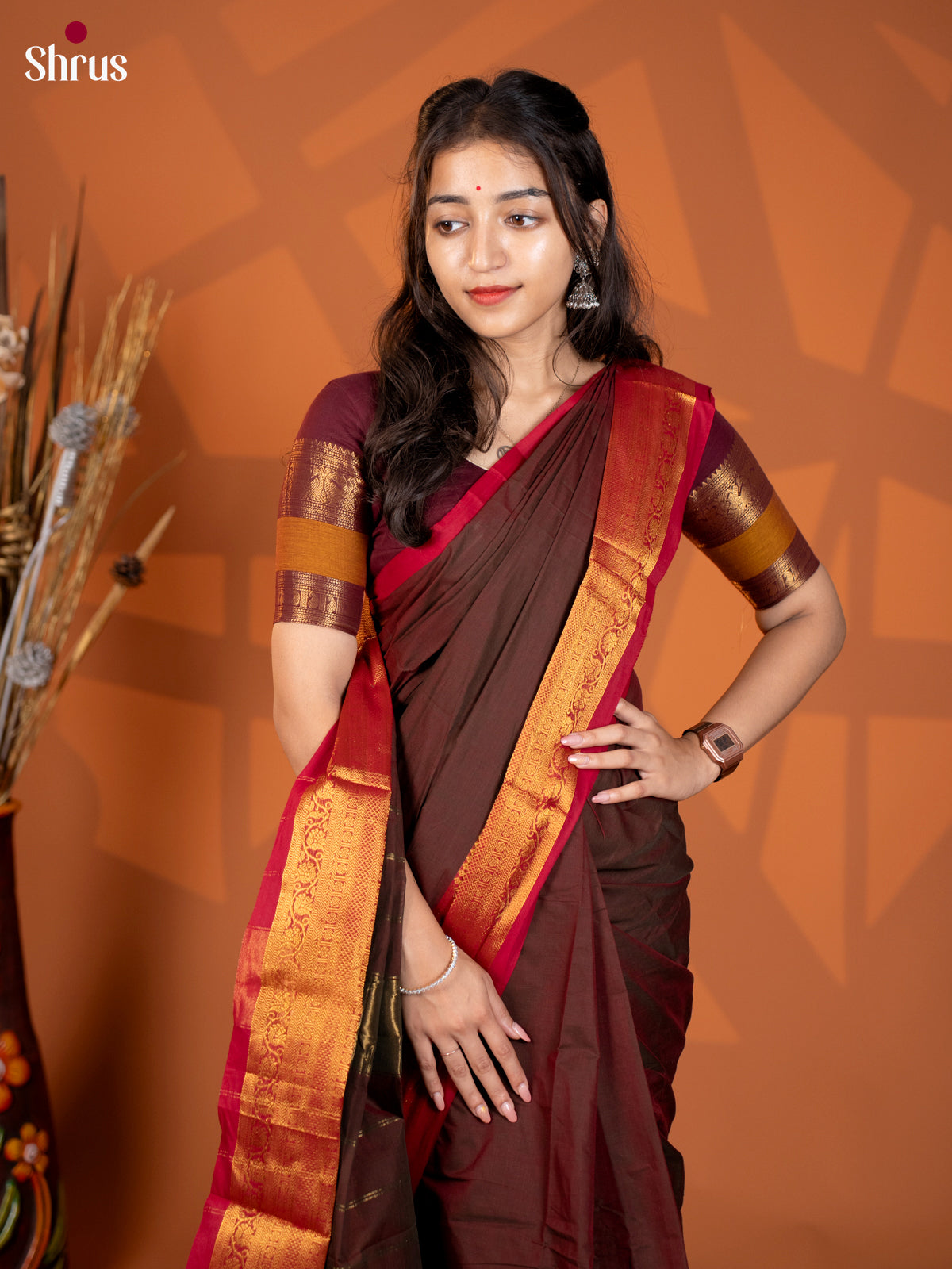 Brown with Red - Chettinad Cotton - Shop on Shrus.com