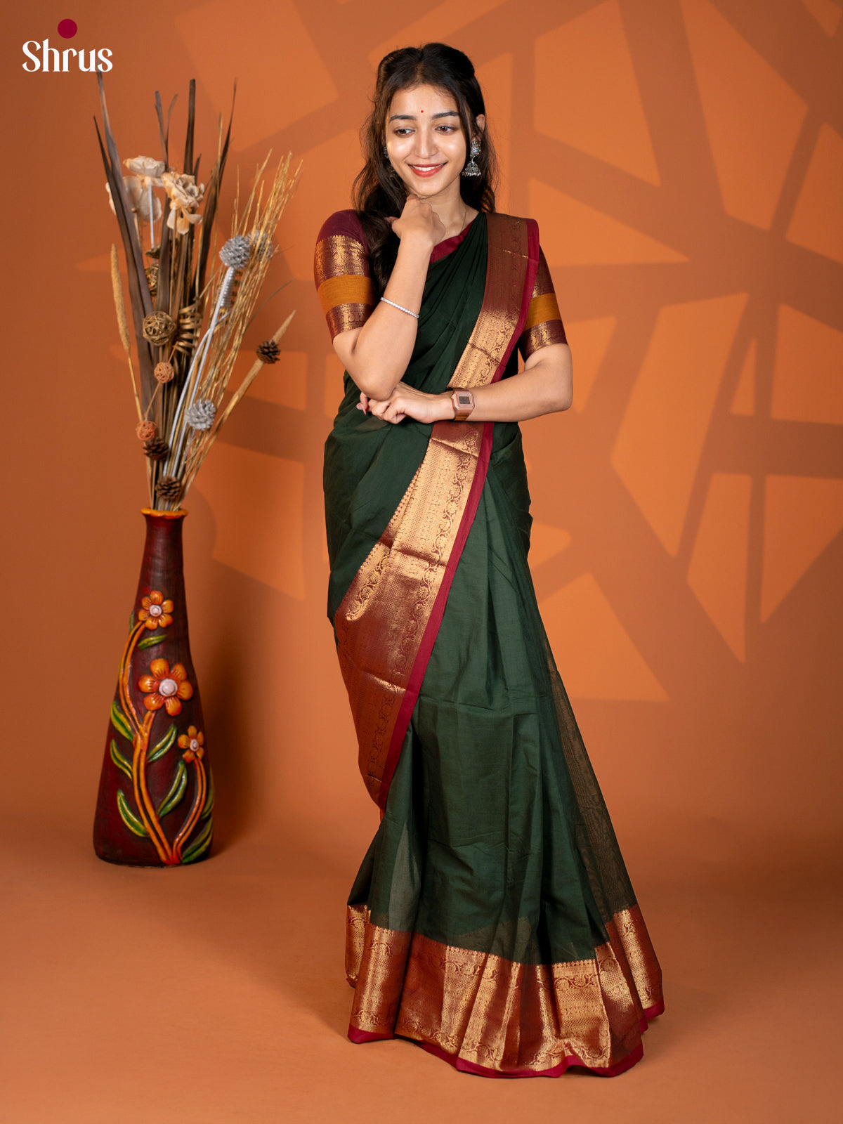 Green with Maroon - Chettinad Cotton - Shop on Shrus.com