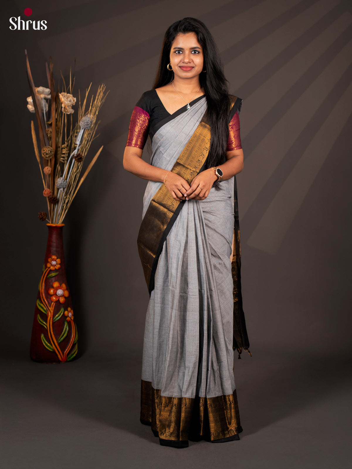 Grey with Black- Chettinad Cotton - Shop on Shrus.com