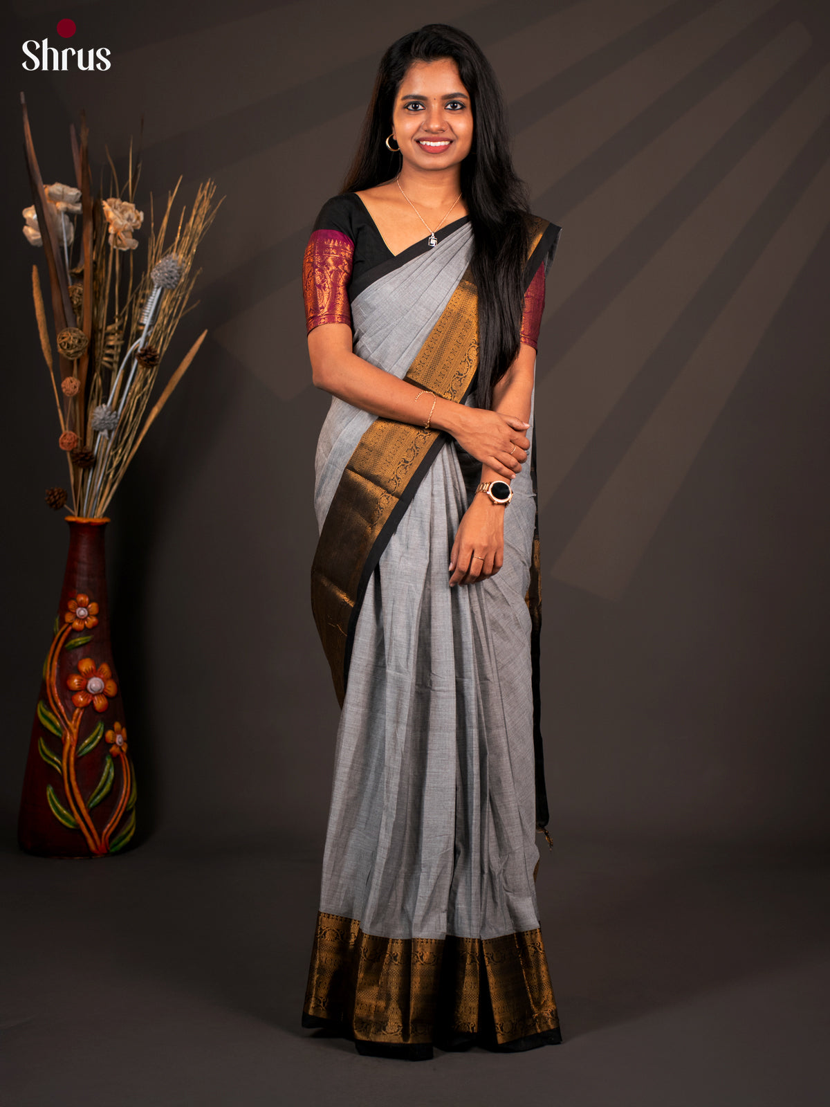 Grey with Black- Chettinad Cotton - Shop on Shrus.com