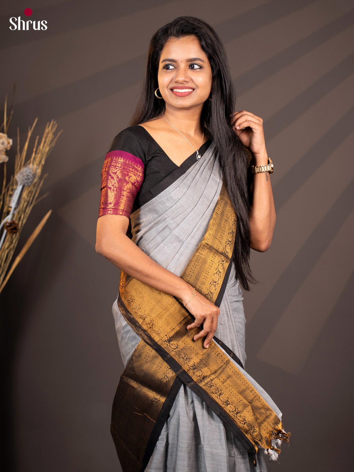 Grey with Black- Chettinad Cotton - Shop on Shrus.com