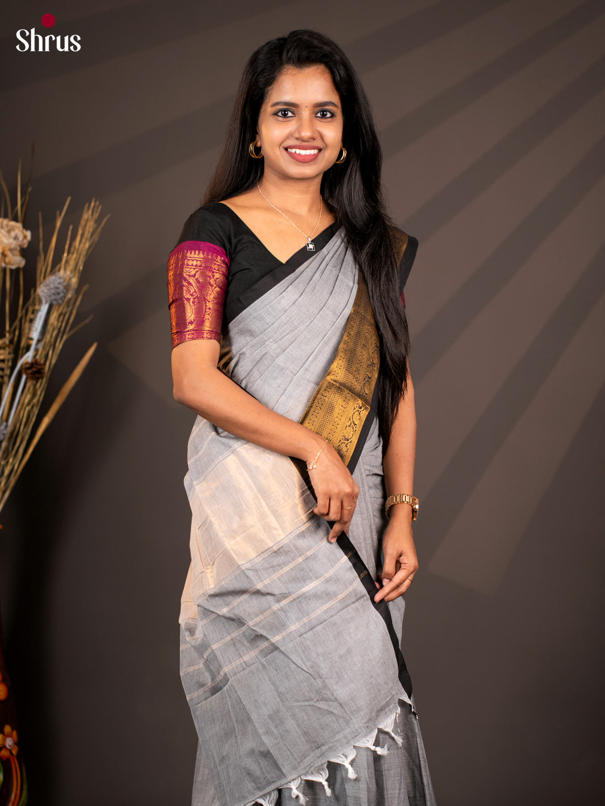 Grey with Black- Chettinad Cotton - Shop on Shrus.com