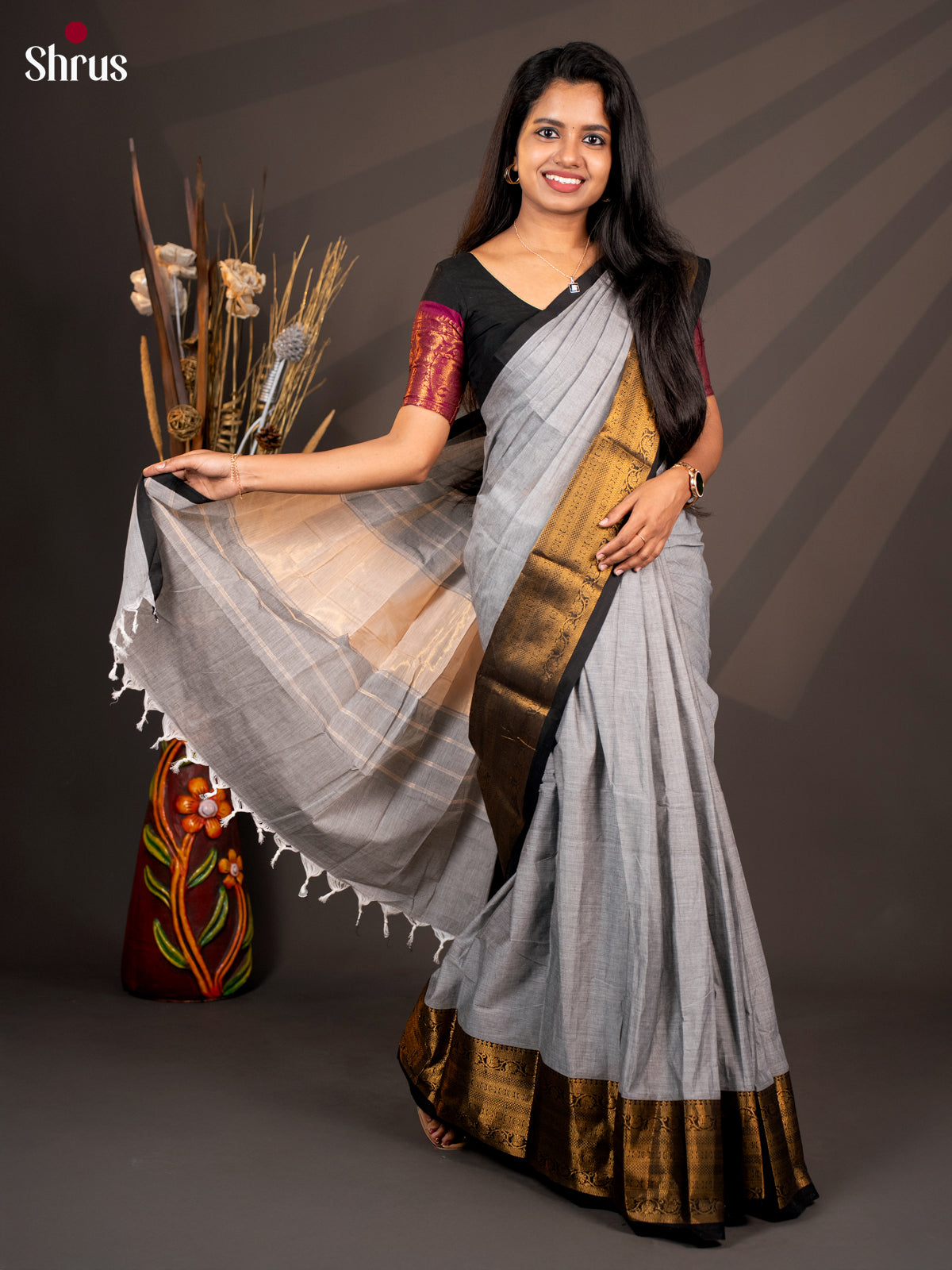 Grey with Black- Chettinad Cotton - Shop on Shrus.com