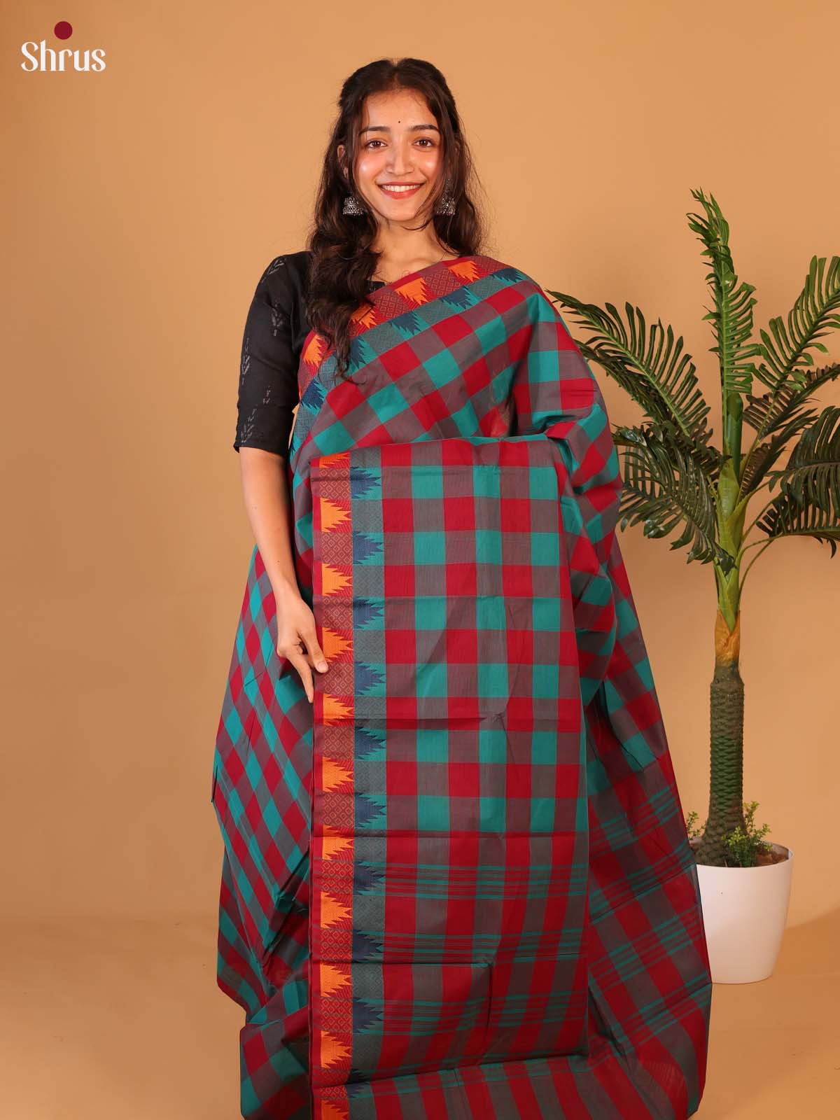 Red & Blue - Chettinad Cotton Saree - Shop on Shrus.com