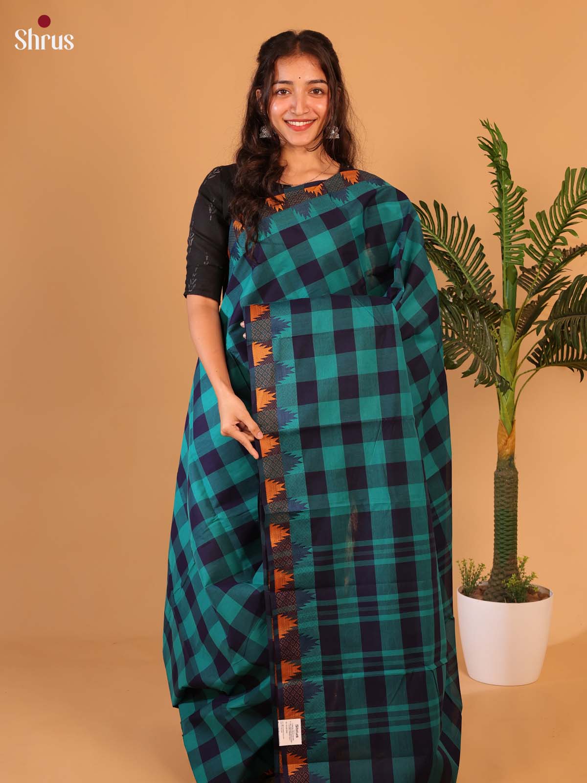 Teal & Blue - Chettinad Cotton Saree - Shop on Shrus.com