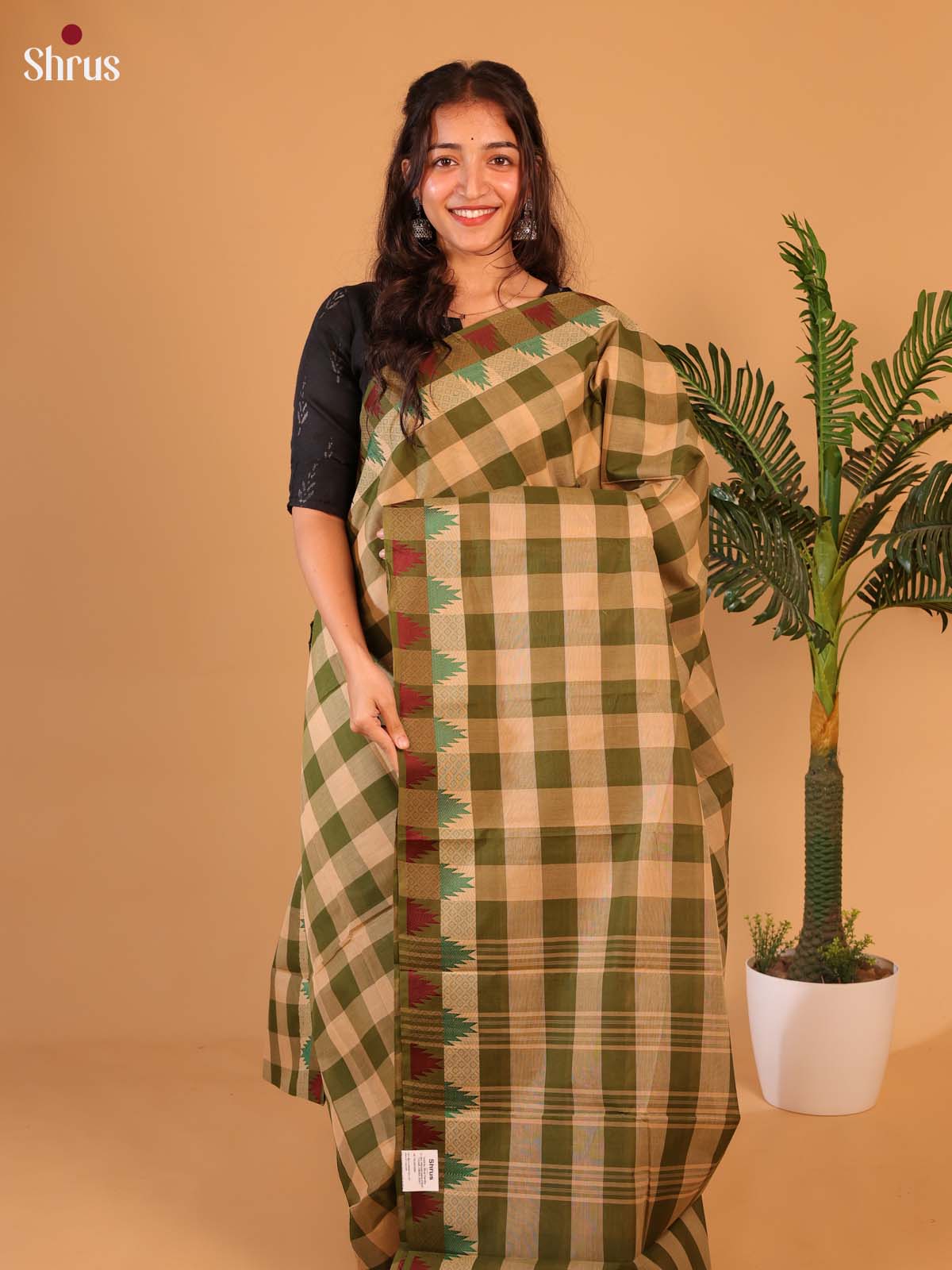 Green & Beige - Chettinad Cotton Saree - Shop on Shrus.com