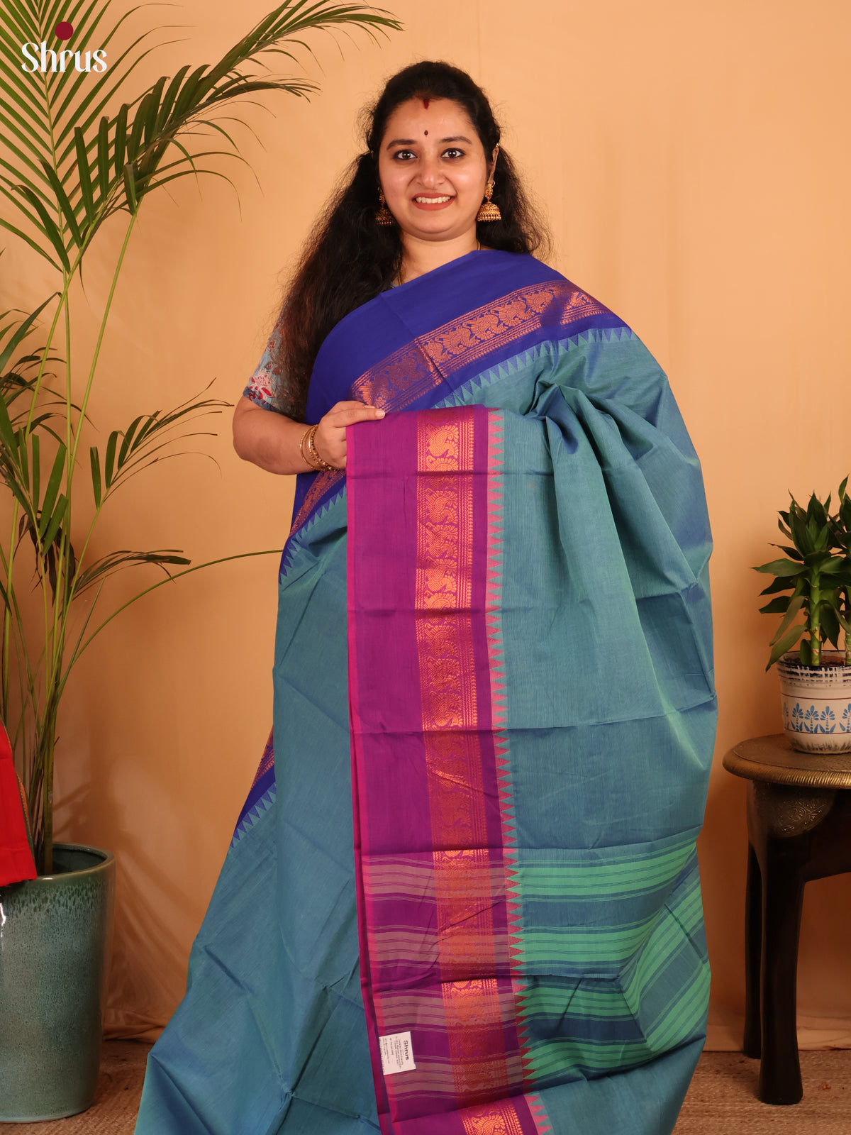 Blue & Purple - Chettinad Cotton Saree - Shop on Shrus.com
