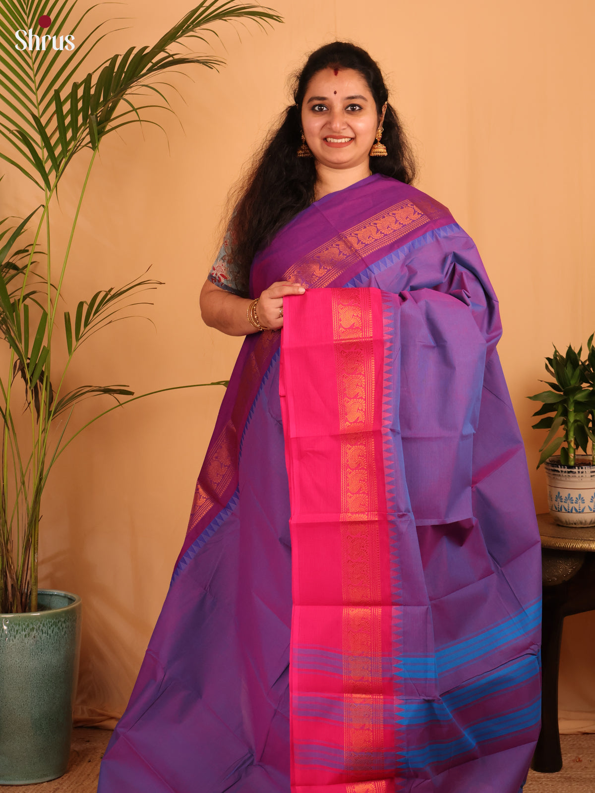 Purple & Pink - Chettinad Cotton Saree - Shop on Shrus.com