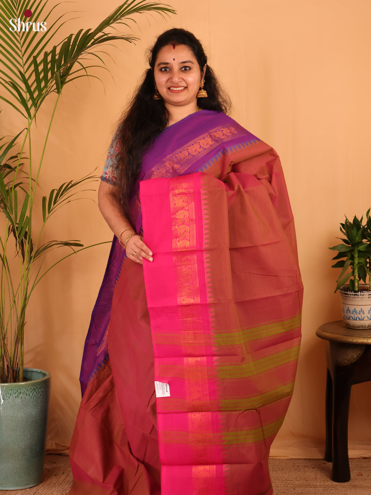 Double Shaded Brown & Pink - Chettinad Cotton Saree - Shop on Shrus.com