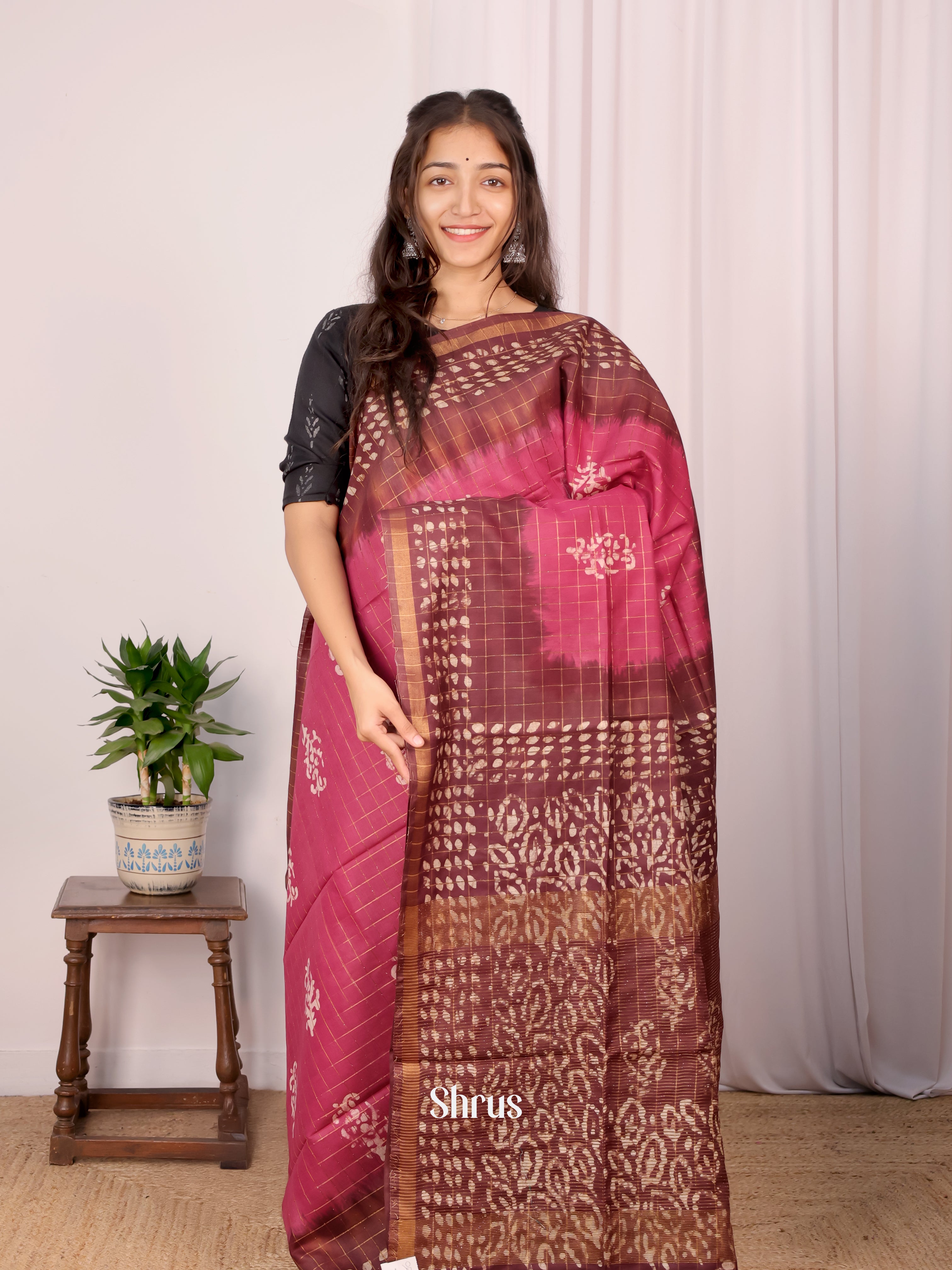 Pink & Brown - Bhatik Saree - Shop on Shrus.com