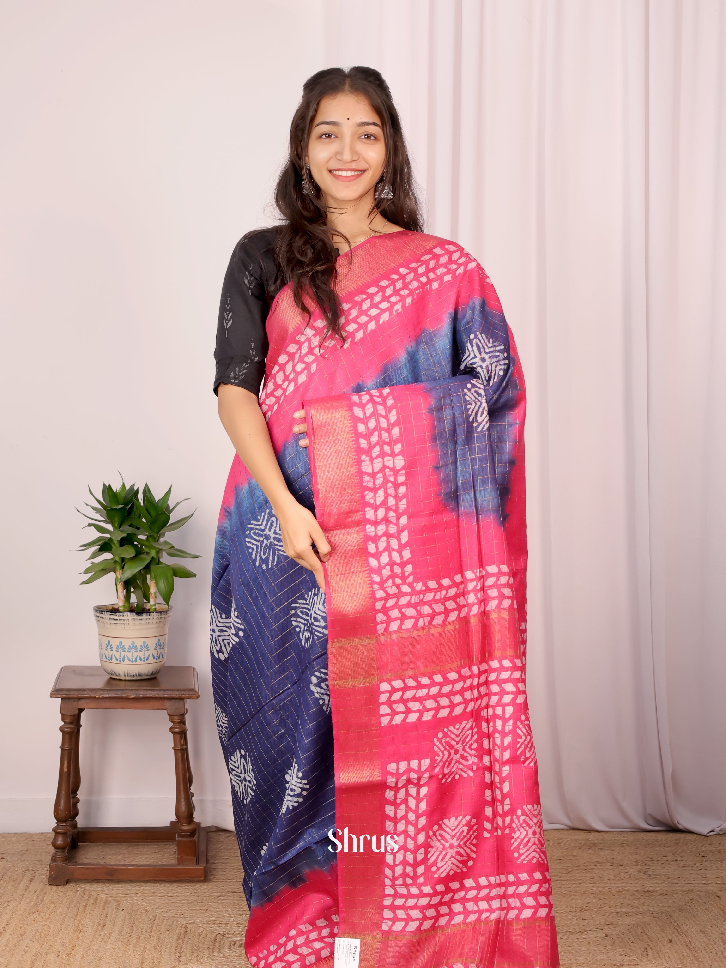 Blue & Pink - Bhatik Saree - Shop on Shrus.com