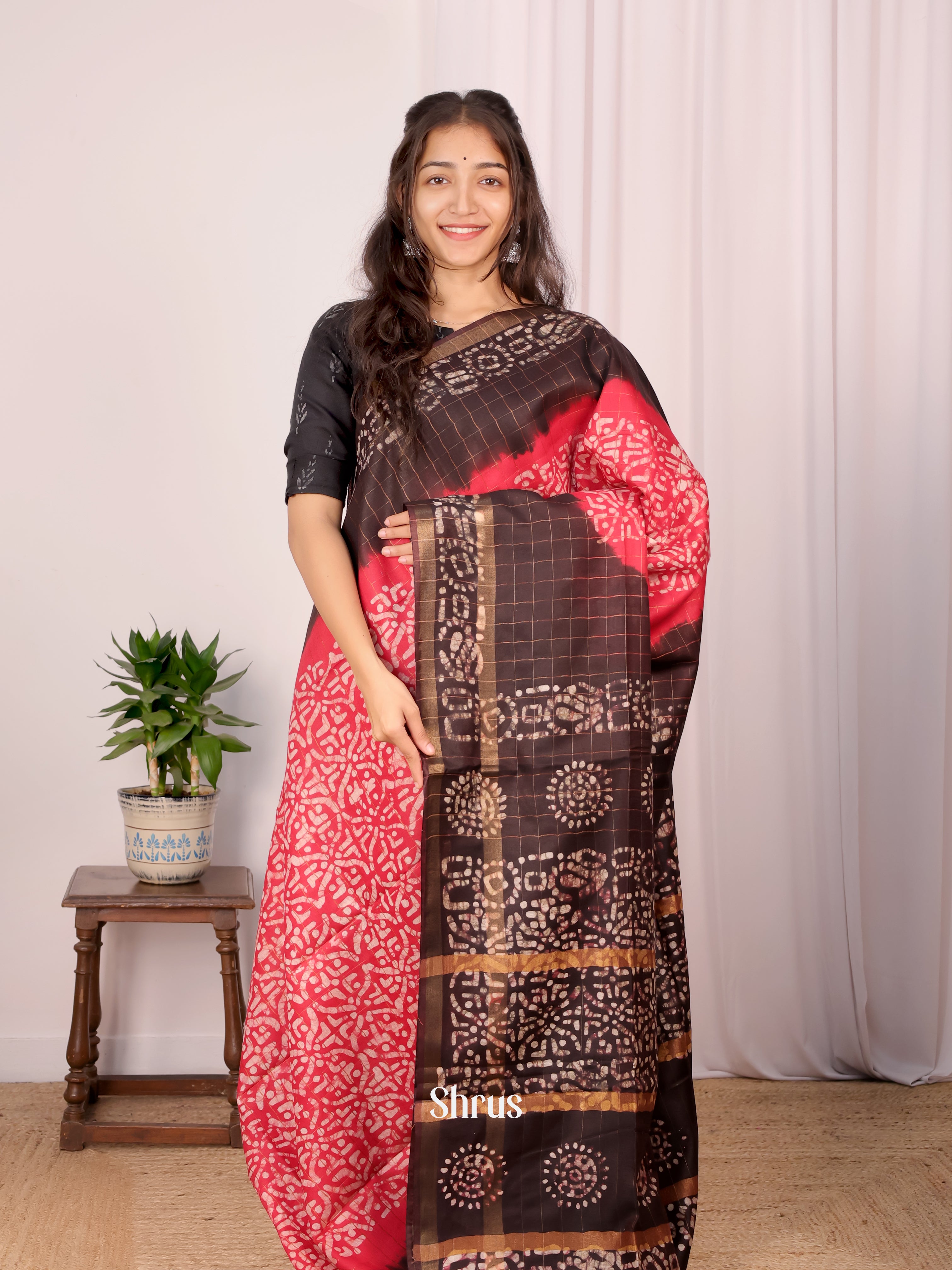 Pink & Brown - Bhatik Saree - Shop on Shrus.com