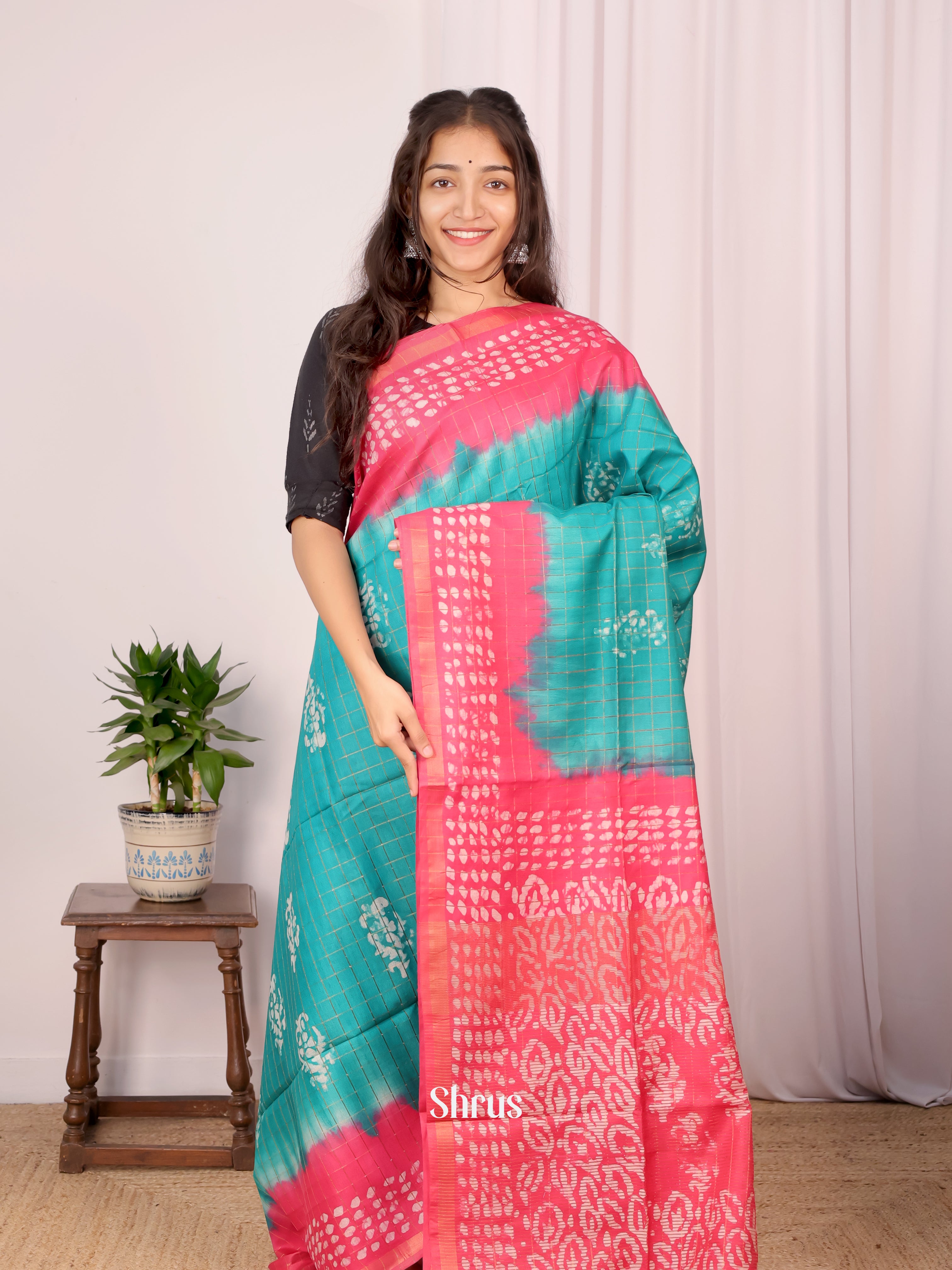 Teal & Pink - Bhatik Saree - Shop on Shrus.com