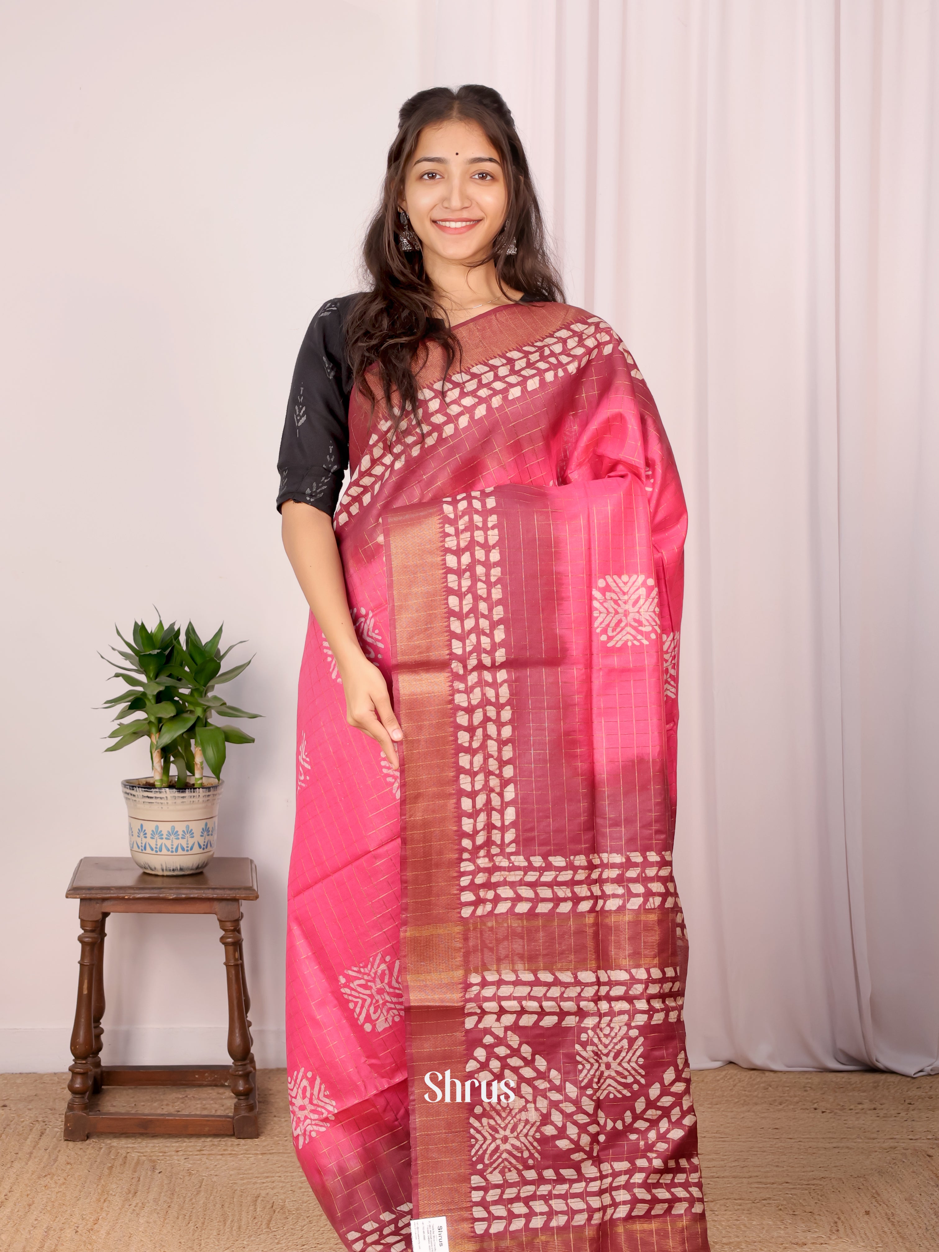 Pink & Brown - Bhatik Saree - Shop on Shrus.com