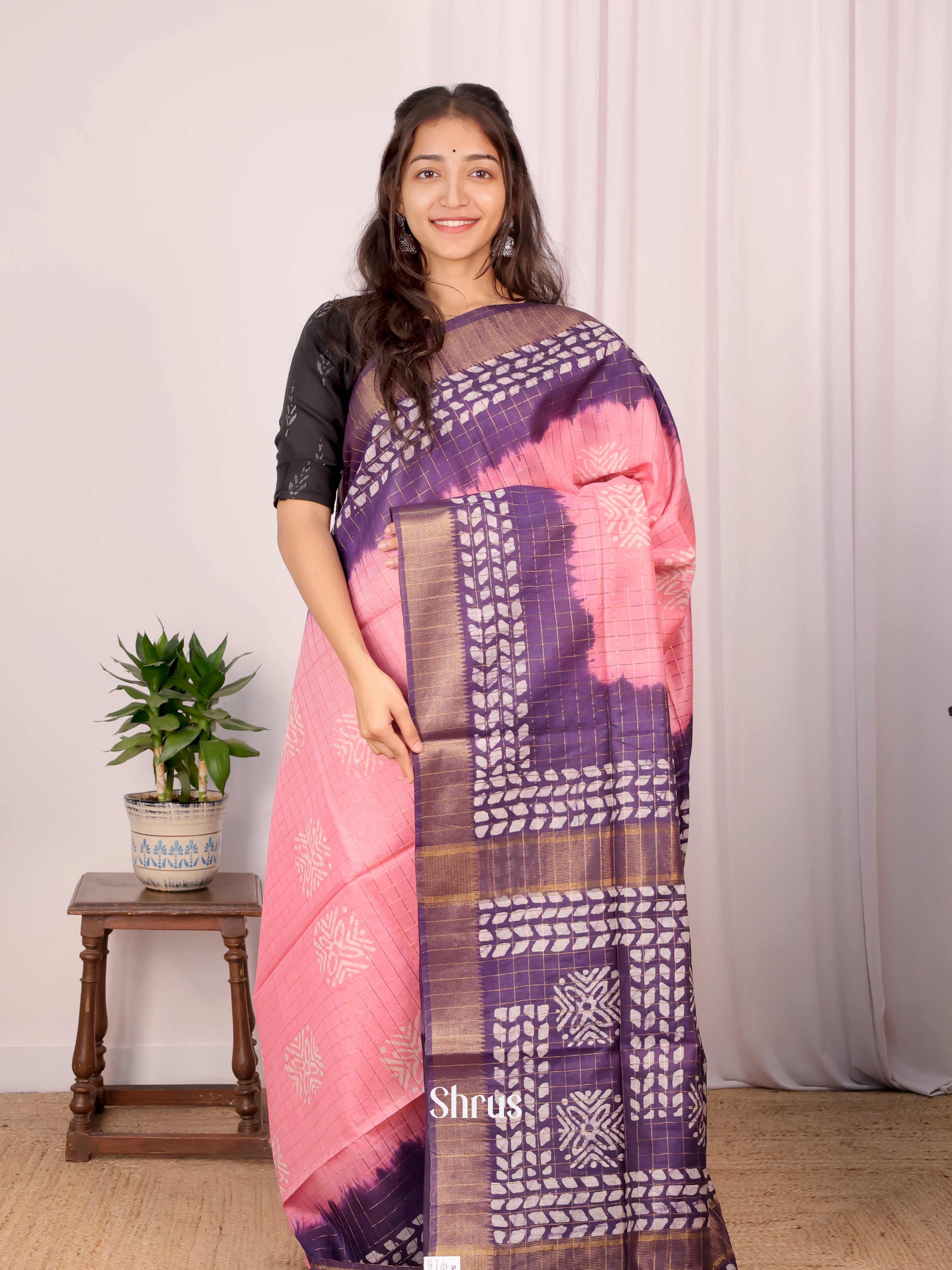Pink & Violet - Bhatik Saree - Shop on Shrus.com