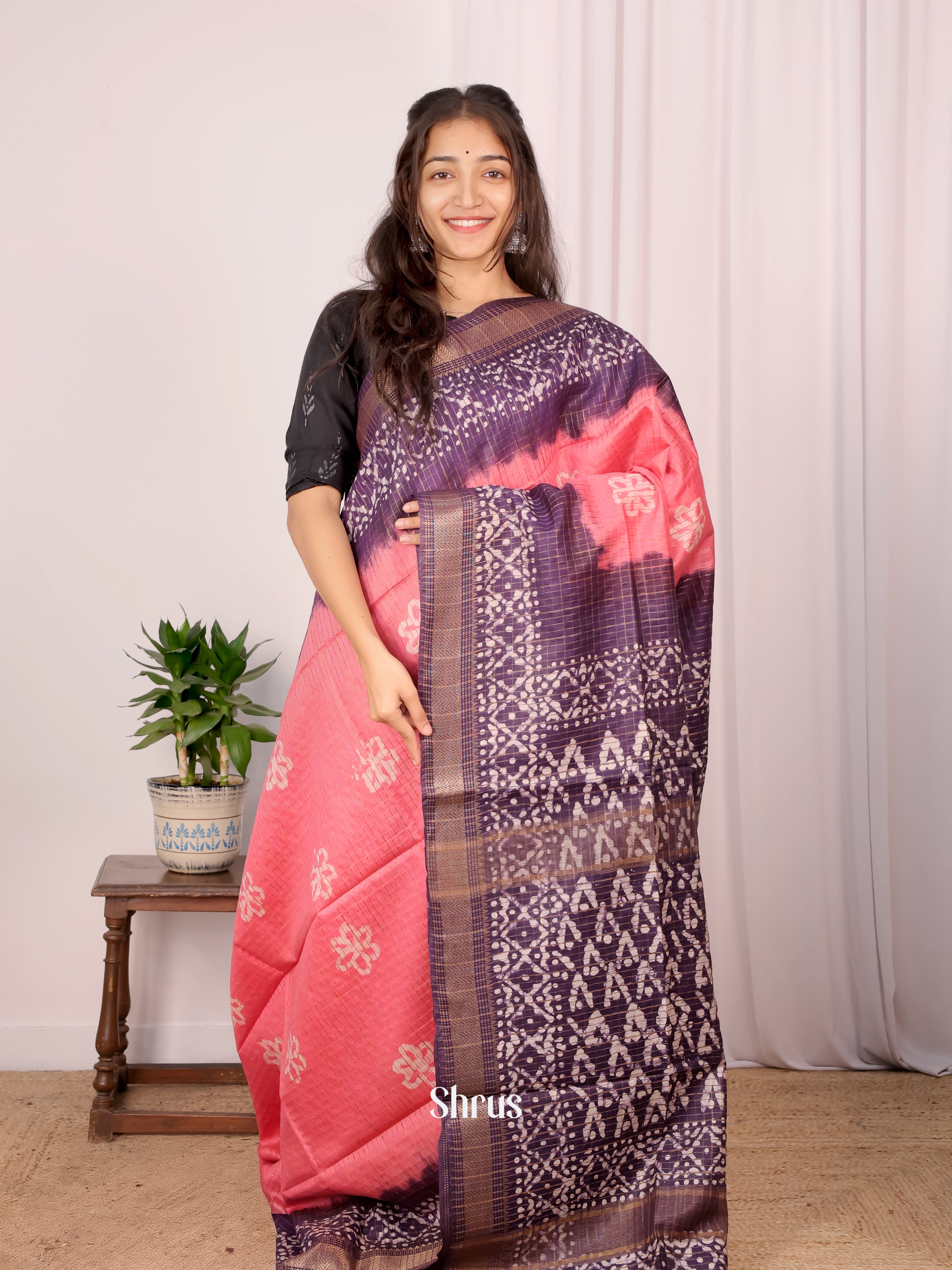 Pink & Violet - Bhatik Saree - Shop on Shrus.com