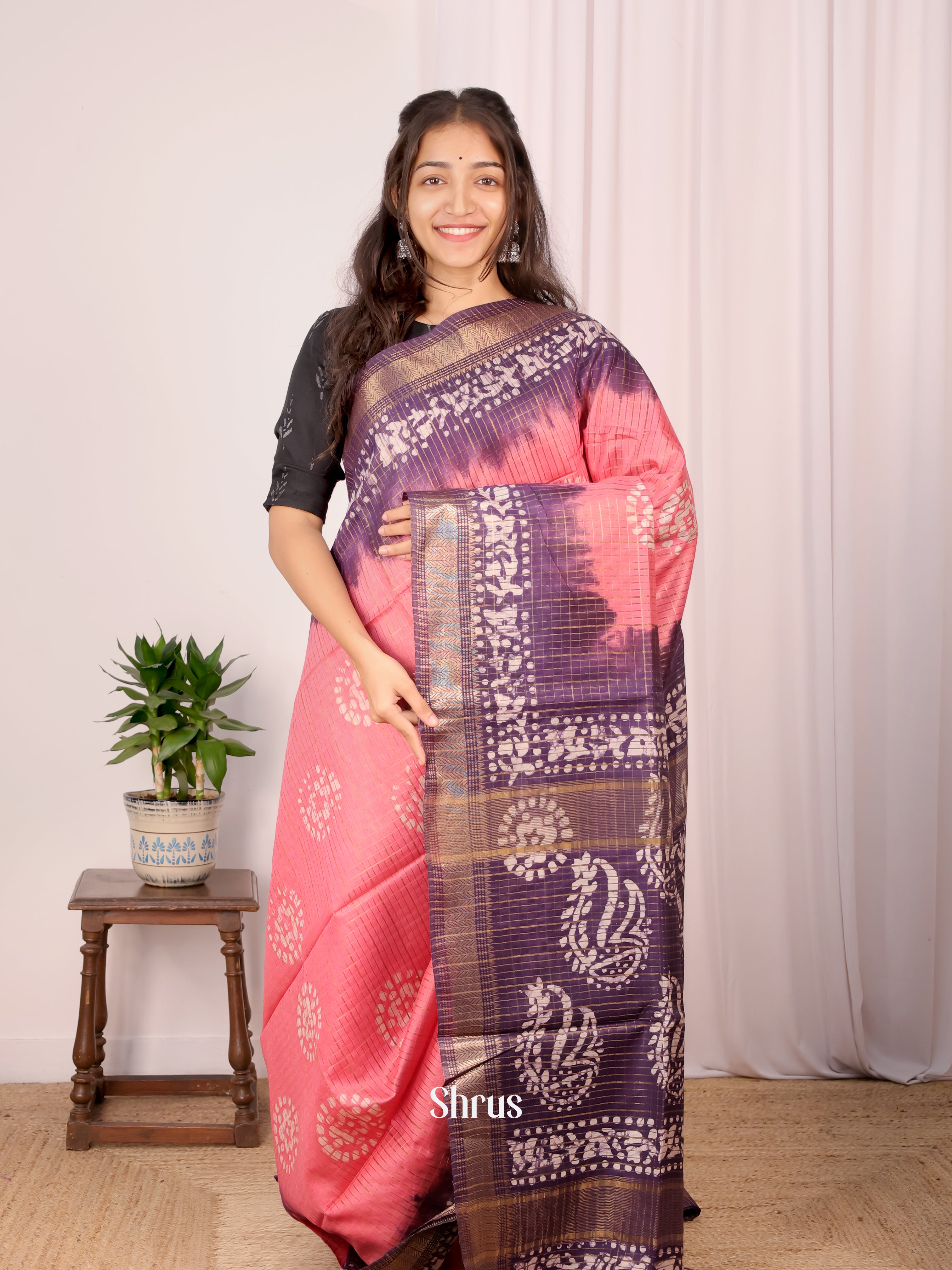 Pink & Violet - Bhatik Saree - Shop on Shrus.com