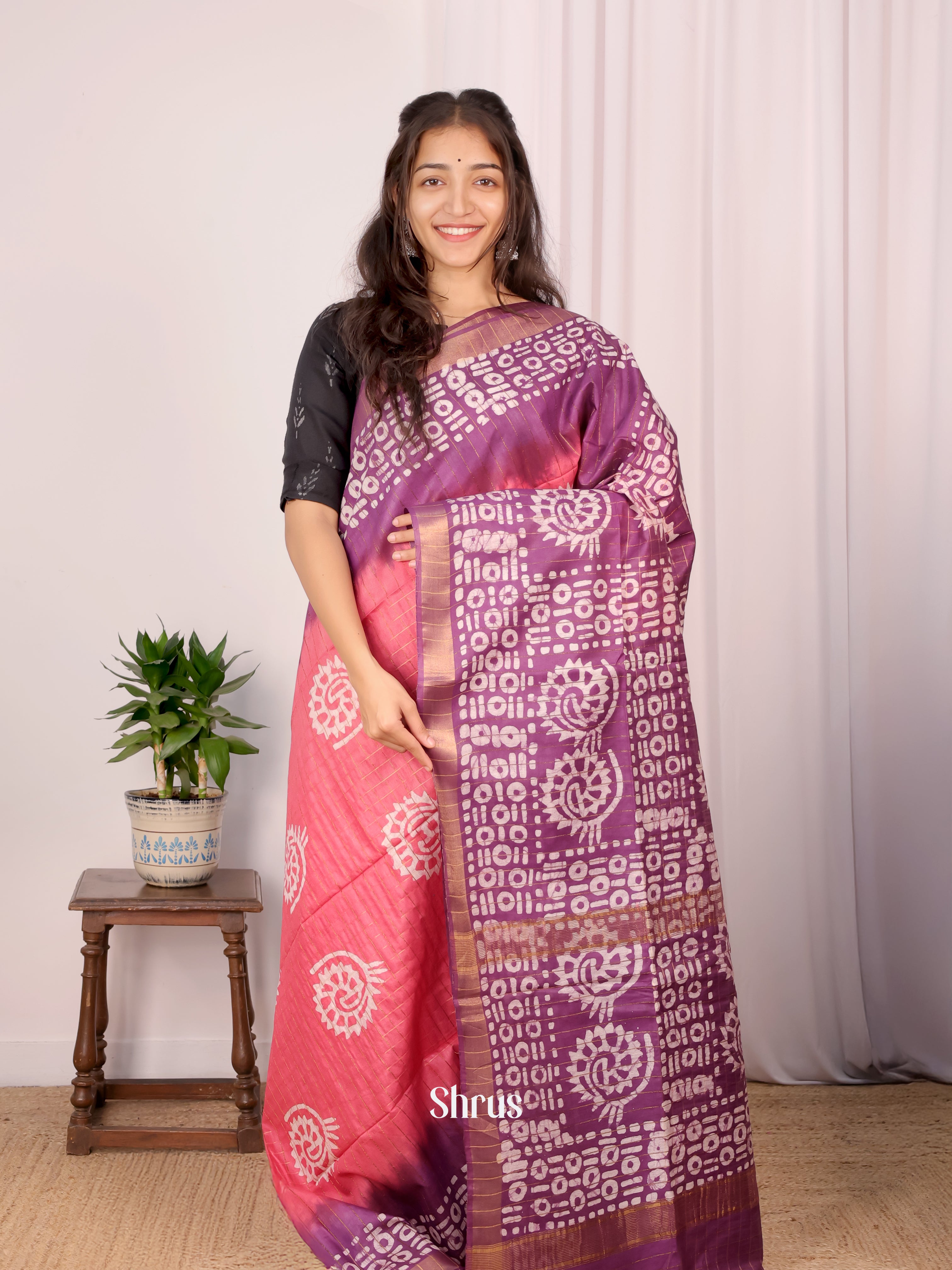 Pink & Purple - Bhatik Saree - Shop on Shrus.com