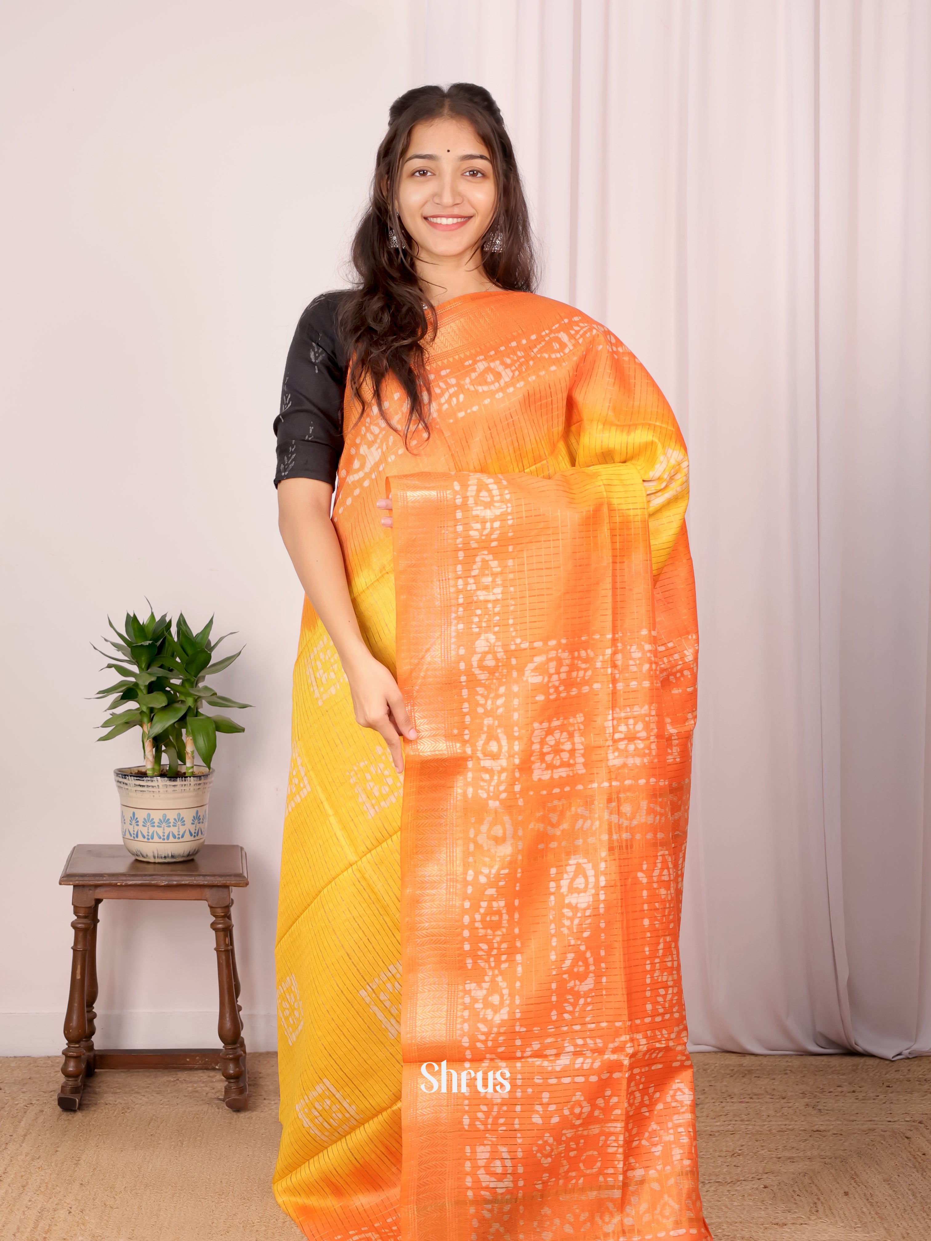 Mustard & Orange - Bhatik Saree - Shop on Shrus.com