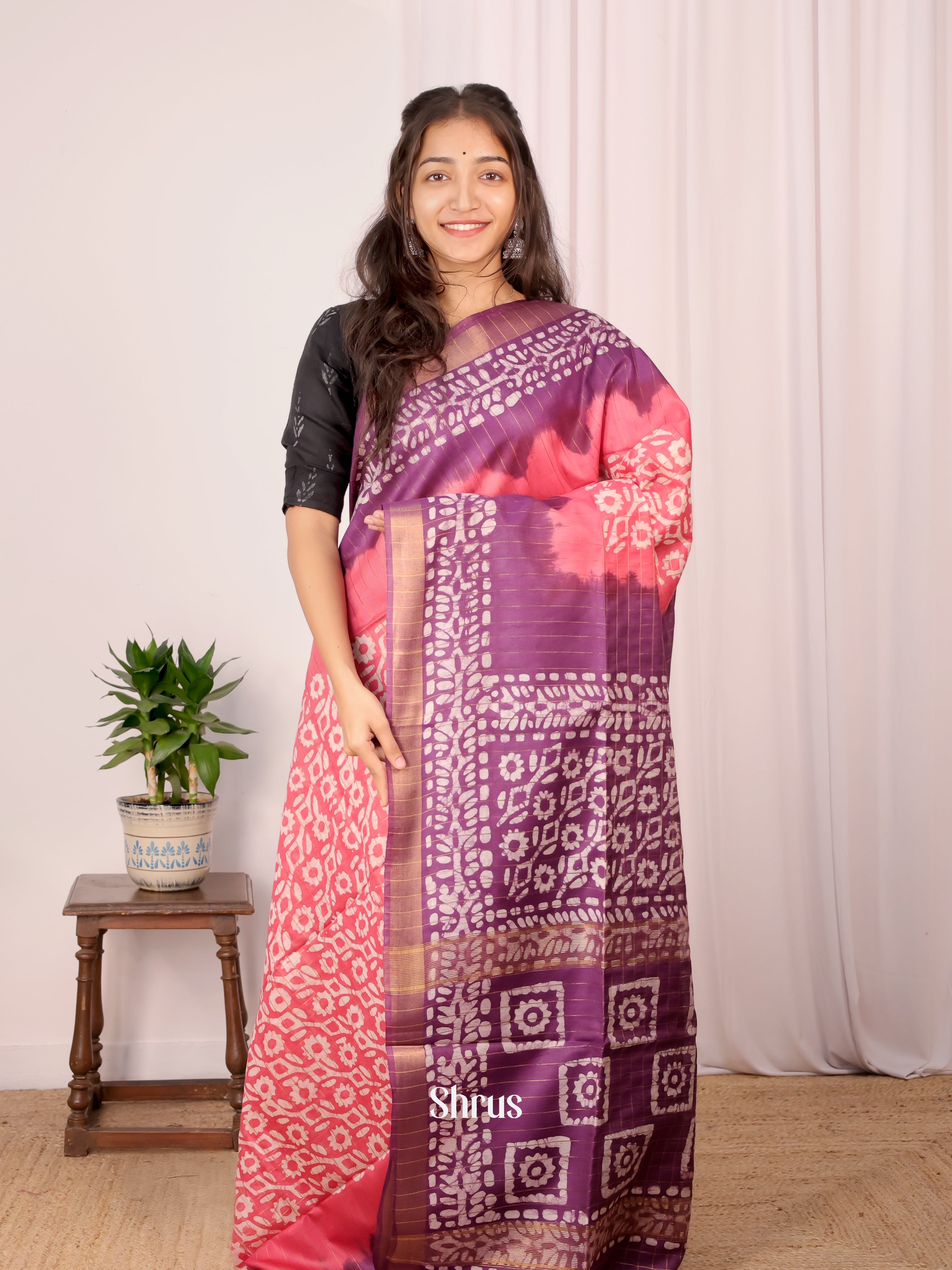 Pink & Purple - Bhatik Saree - Shop on Shrus.com