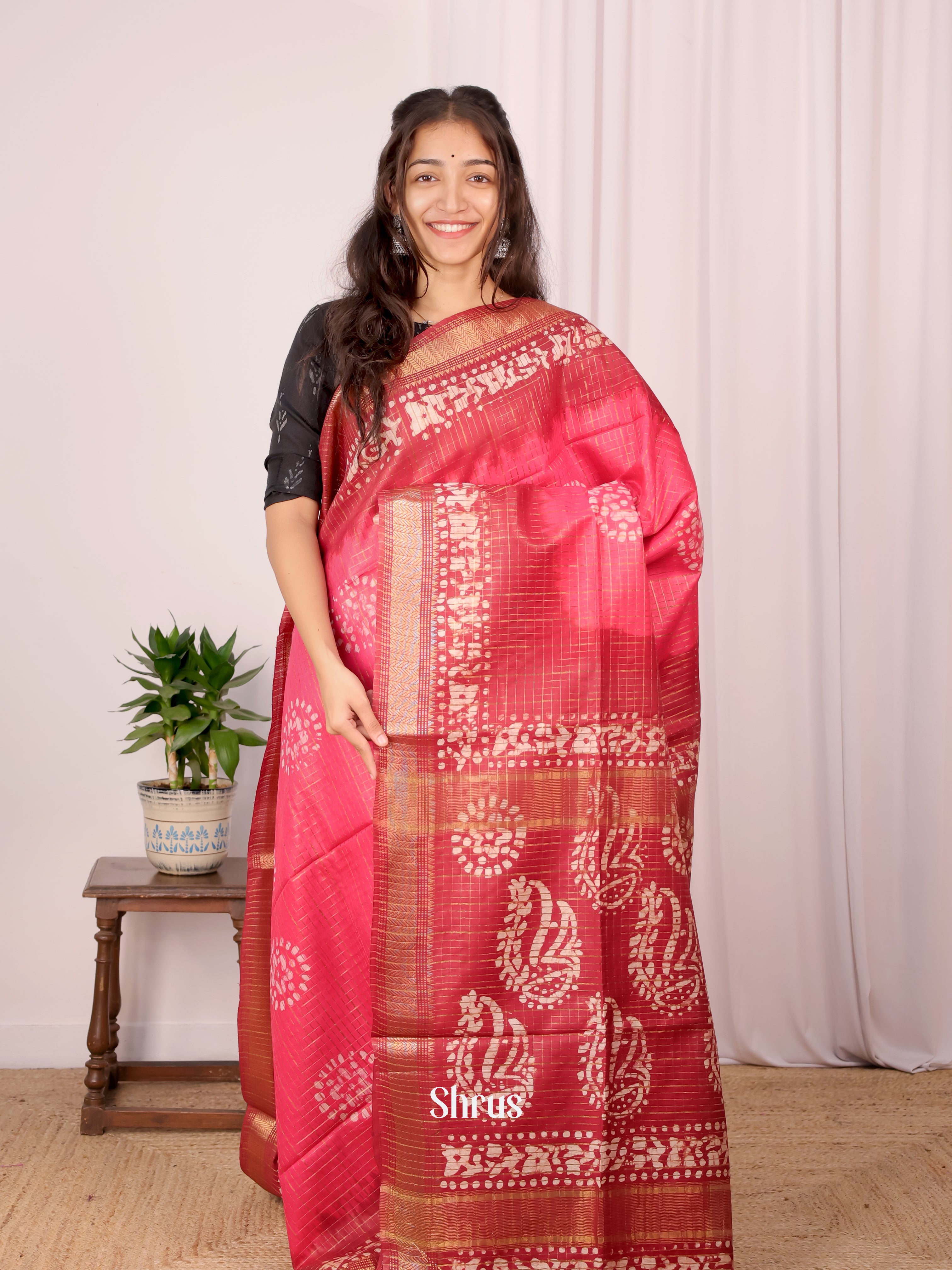 Pink & Brown - Bhatik Saree - Shop on Shrus.com