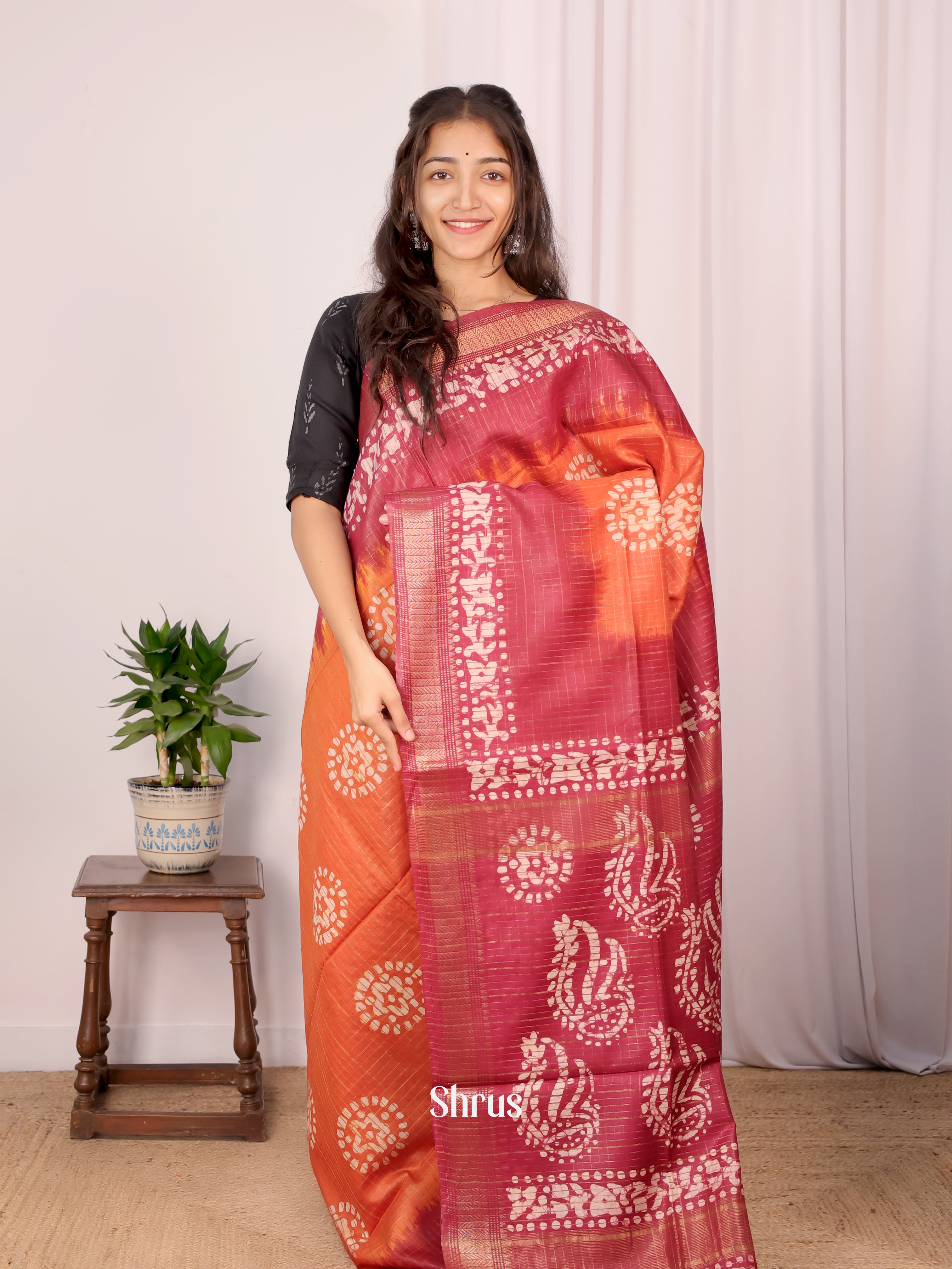 Orange & Maroon - Bhatik Saree - Shop on Shrus.com