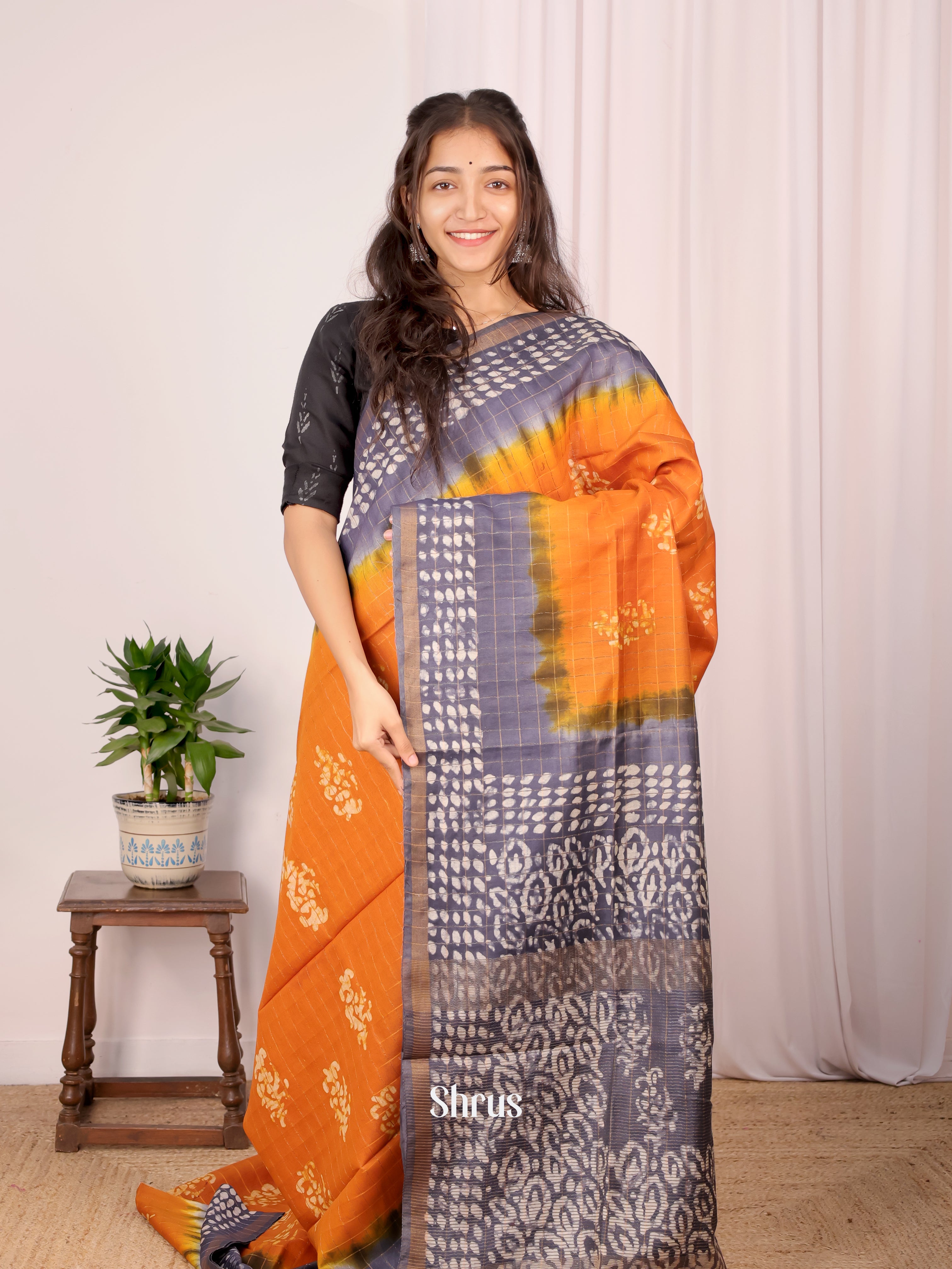 Mustard & Grey - Bhatik Saree - Shop on Shrus.com