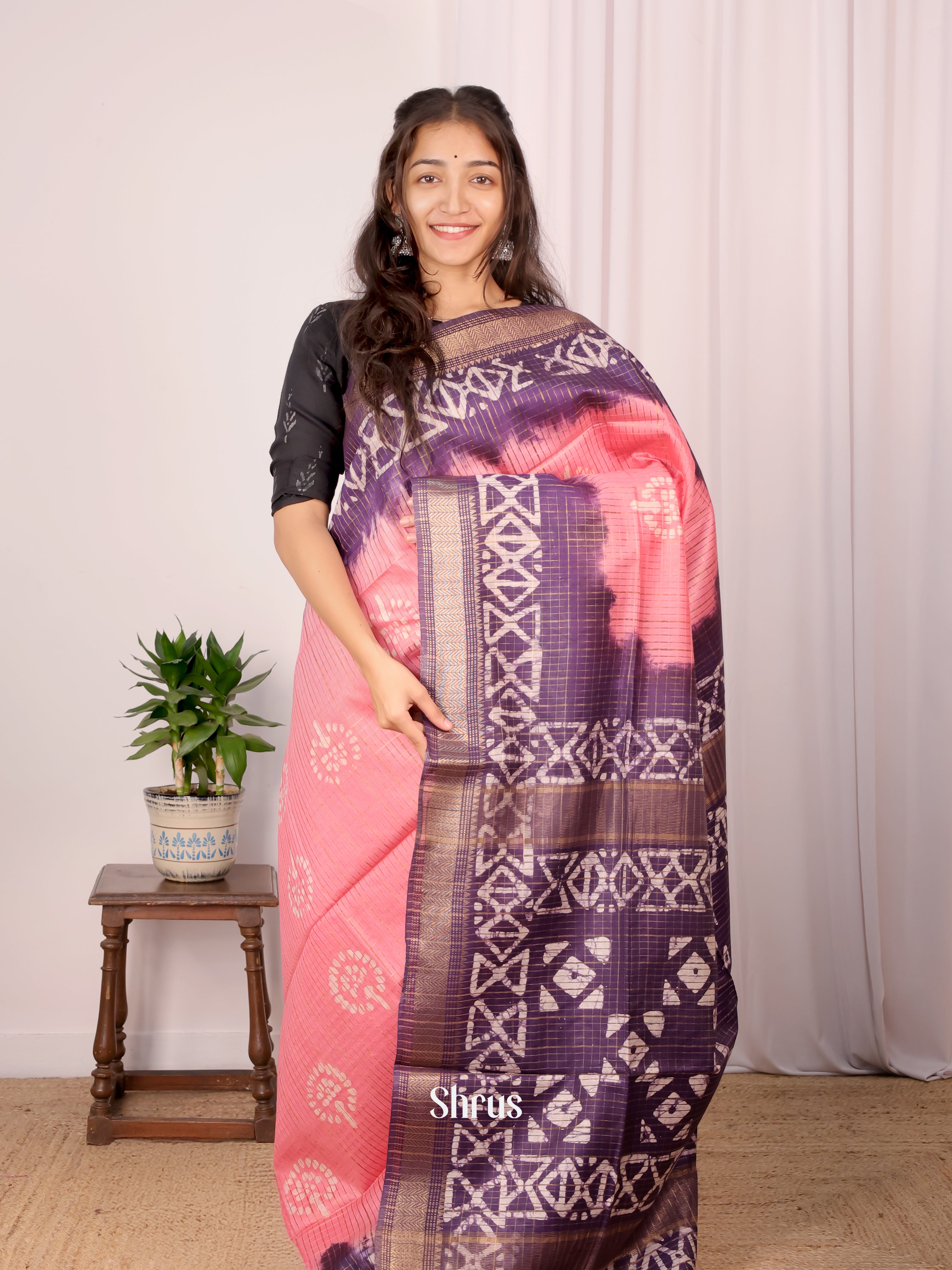 Pink & Violet- Bhatik Saree - Shop on Shrus.com